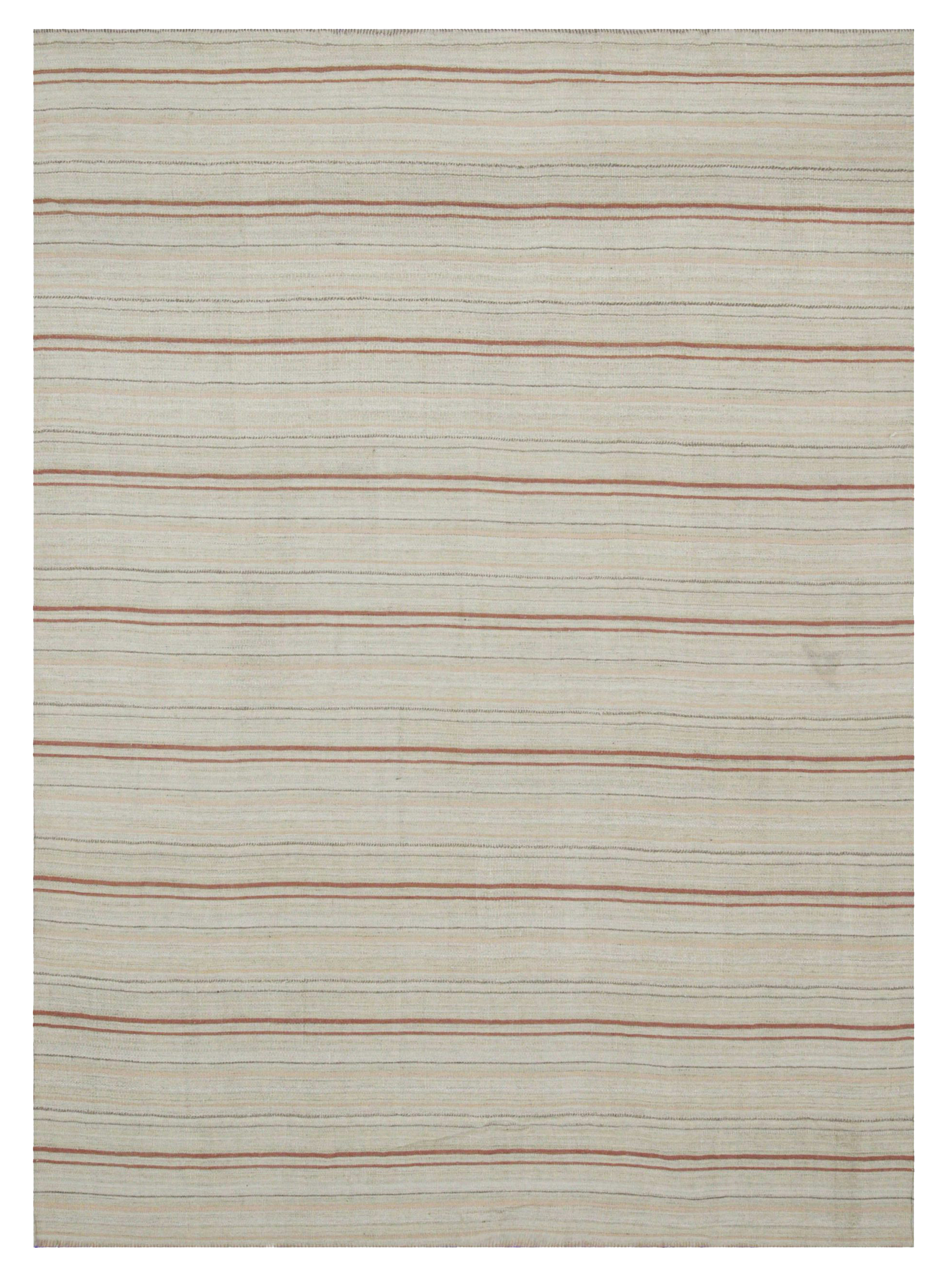 Turkey beige with rust and brown accents, tribal oversize area antique rug with simple horizontal stripe motifs SKU 88345