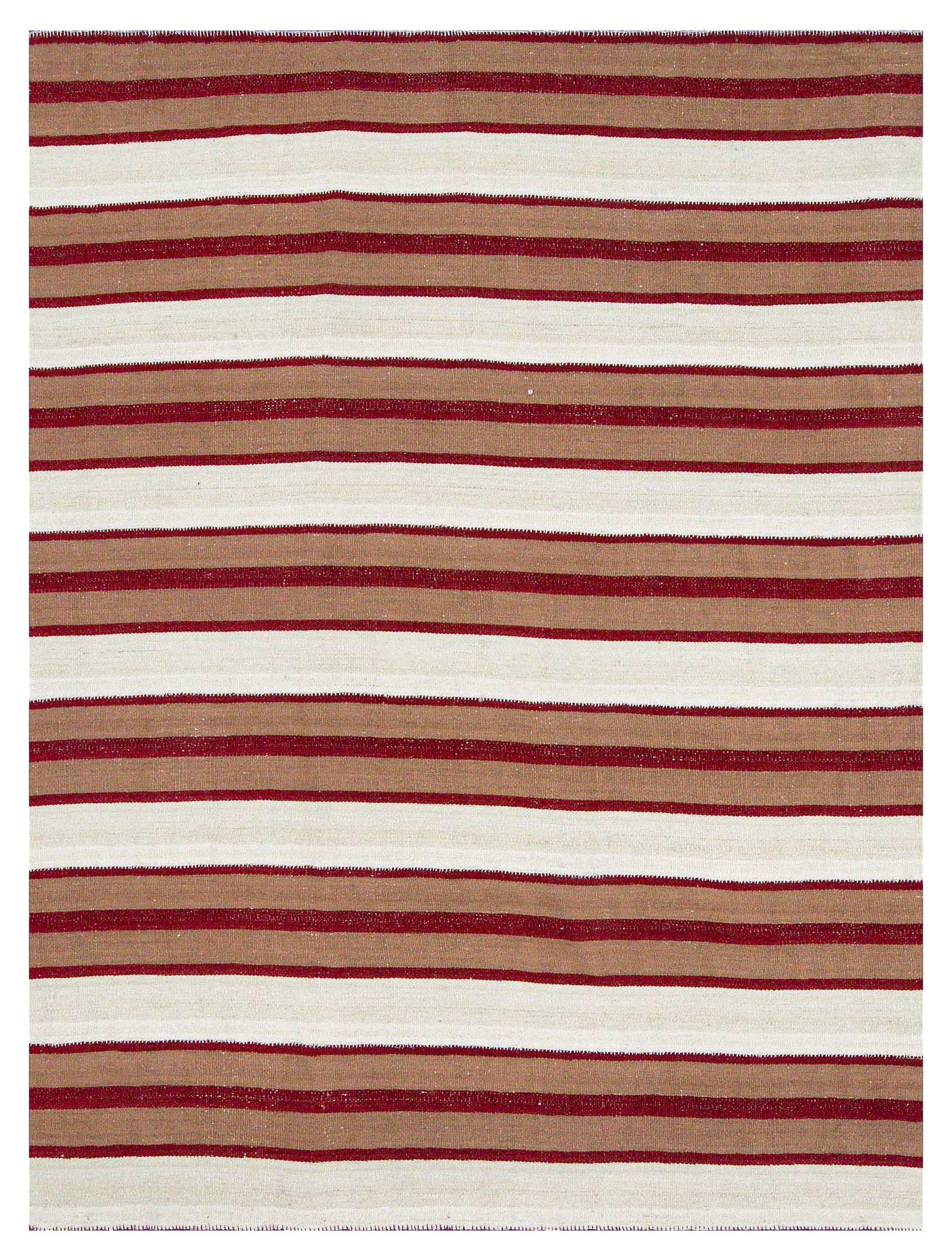 Turkey red, beige, and ivory tribal area antique rug with horizontal stripe bands SKU 88375
