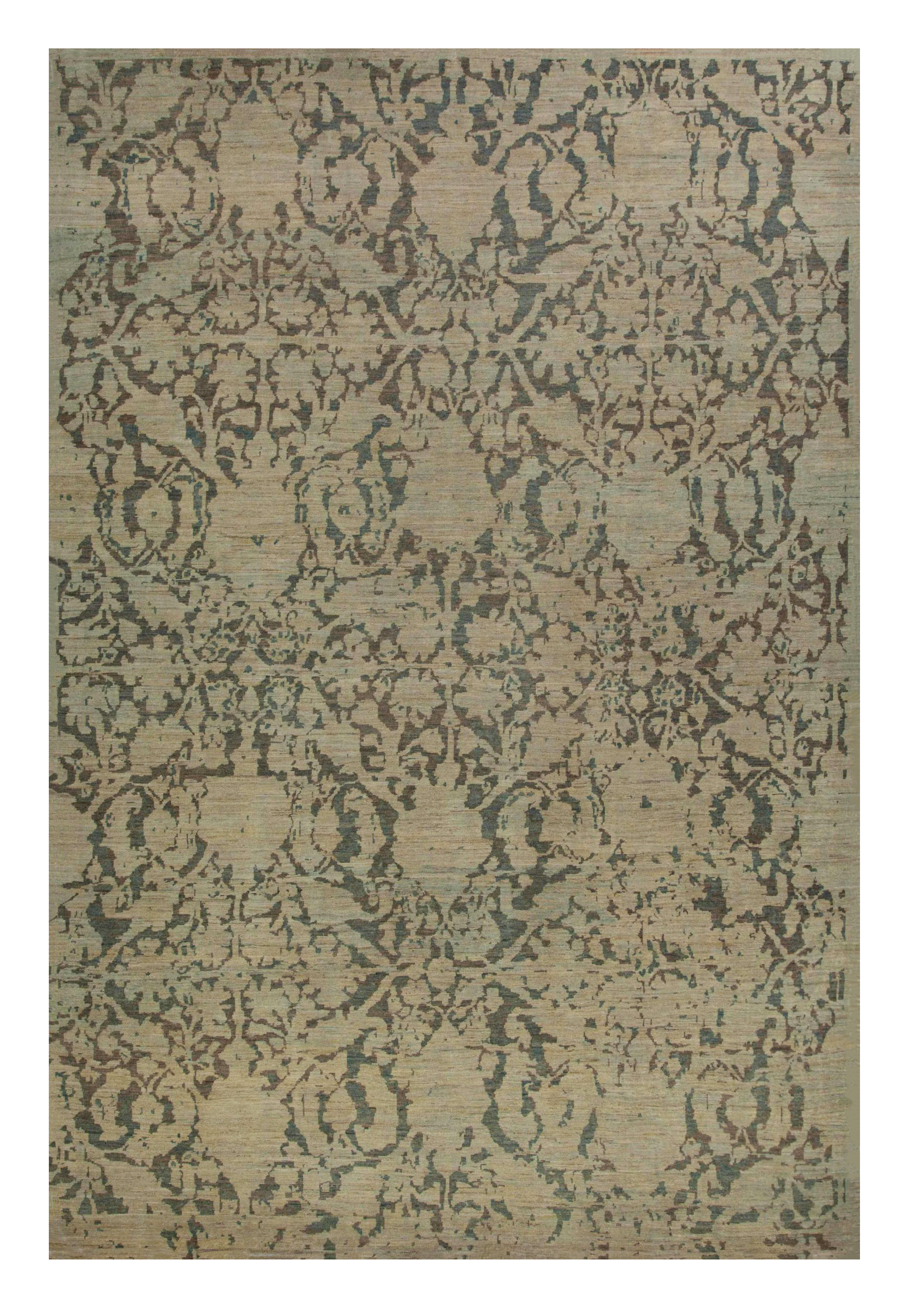 Turkey Sultanabad beige with teal and brown traditional oversize palace contemporary rug with allover floral and scrolling vine motifs SKU 88636