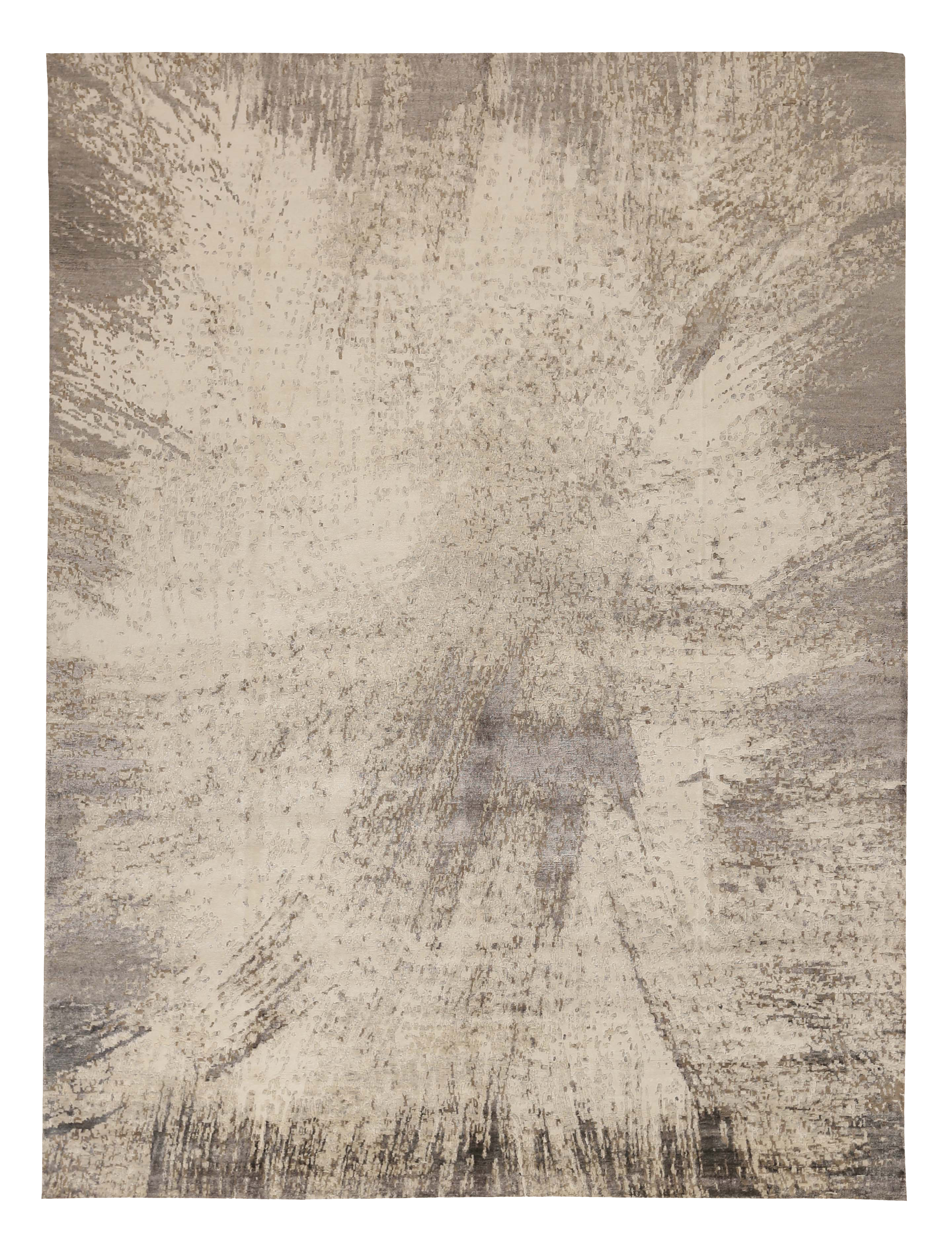 India cream and gray modern area rug, contemporary abstract painterly design SKU 88888