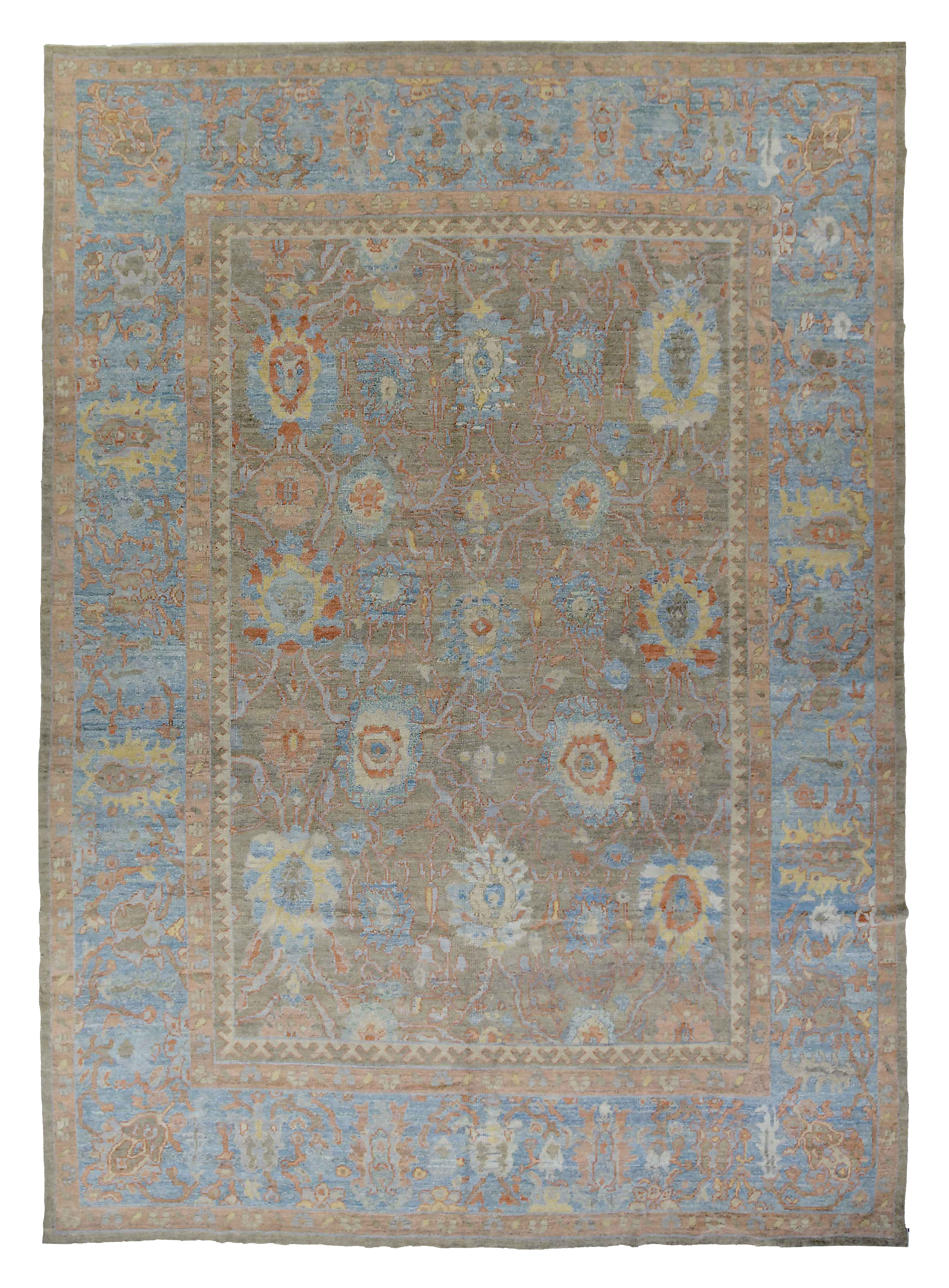 Persian Oushak Warm Gray with Sky Blue Accents Oversize Rug SKU 88979