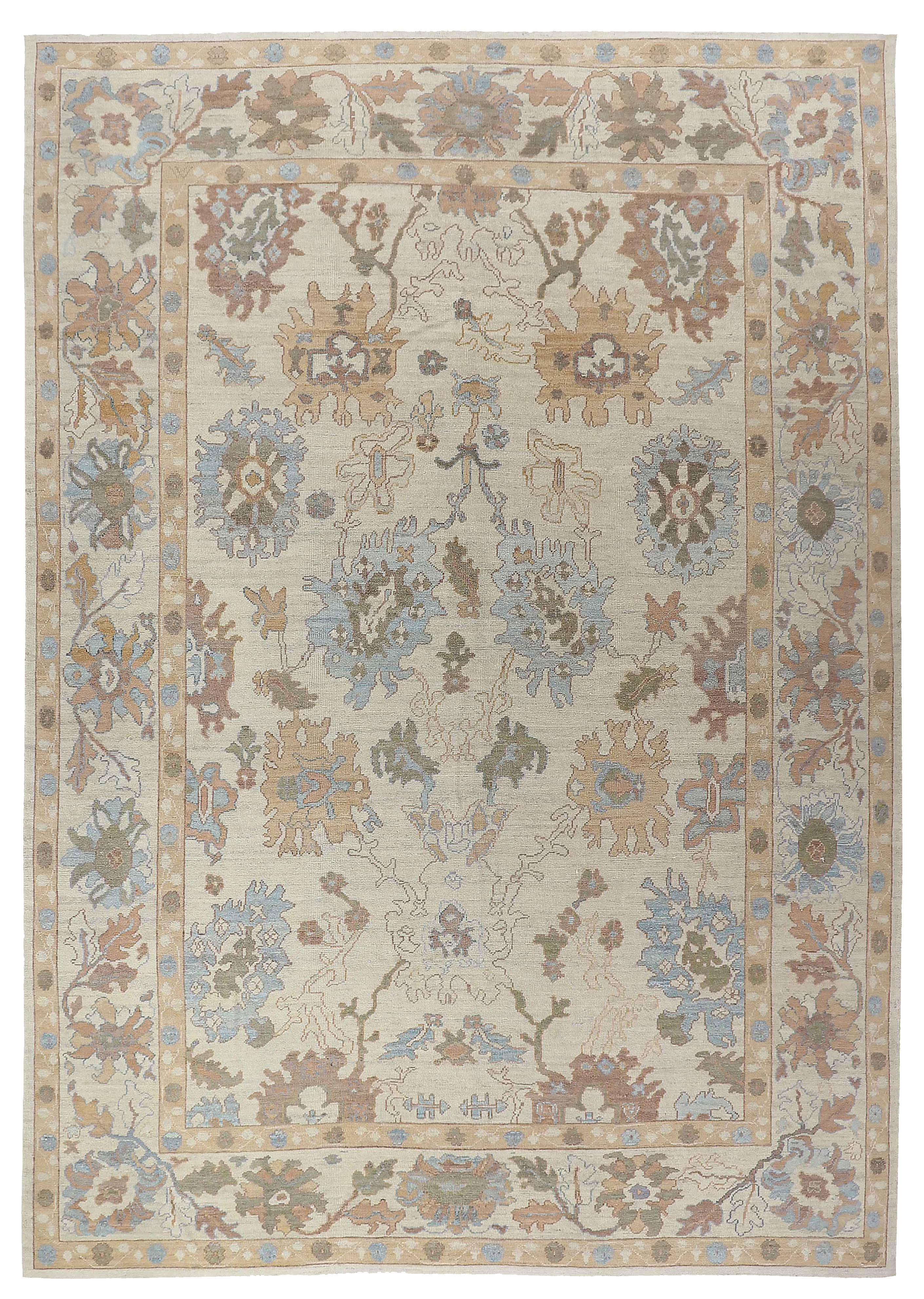 Persian Oushak Cloud Cream with Dusty Blue Oversize Rug SKU 88990