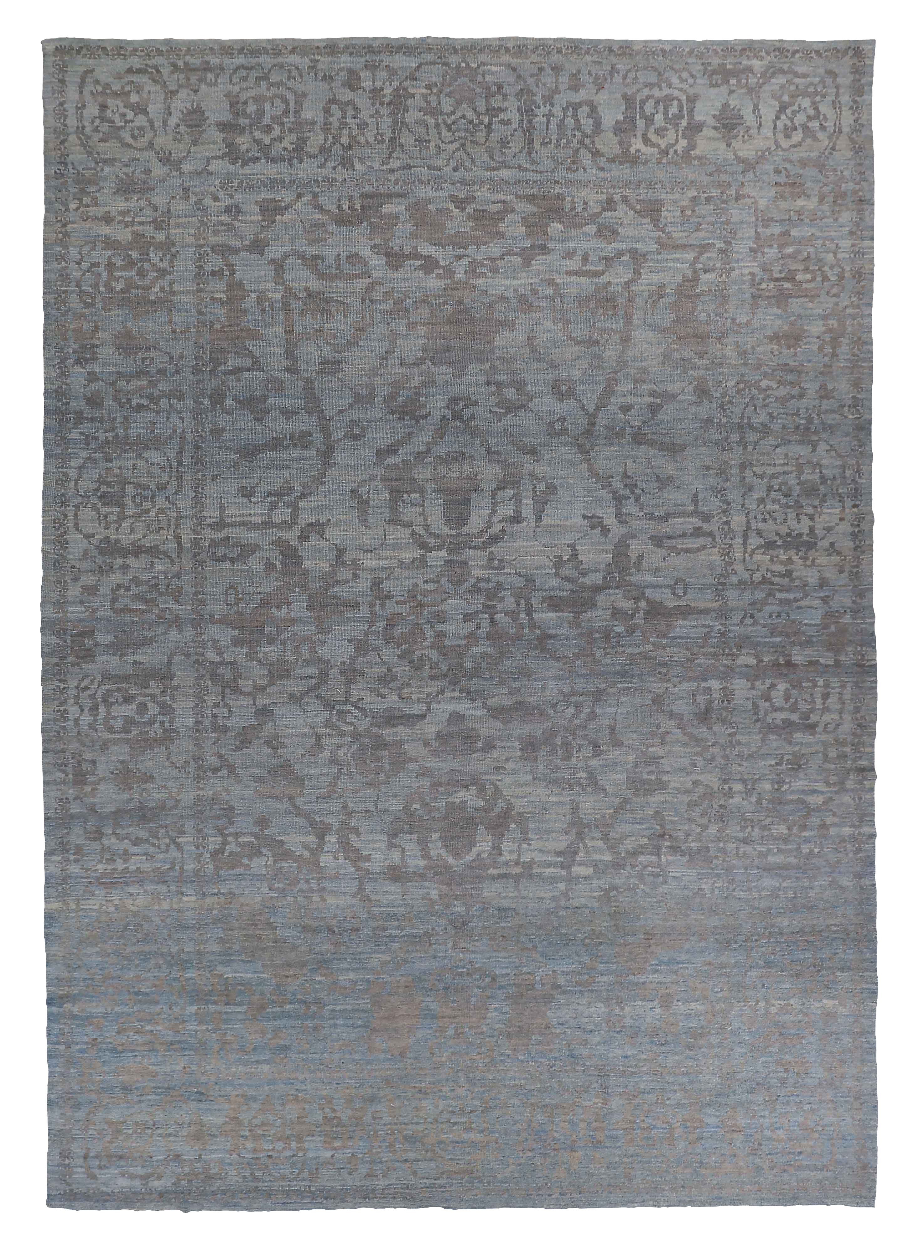 Persian Oushak blue and taupe traditional oversize area contemporary rug with subtle floral allover and palmette motifs SKU 89020
