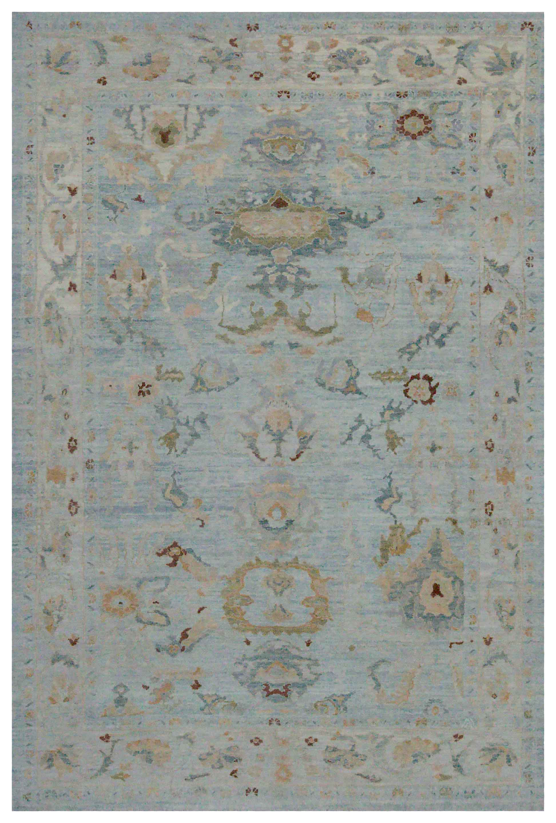 Persian Oushak Light Blue with Beige and Gold Traditional Area New Rug with Central Medallion and Stylized Floral Allover Motifs SKU 89025