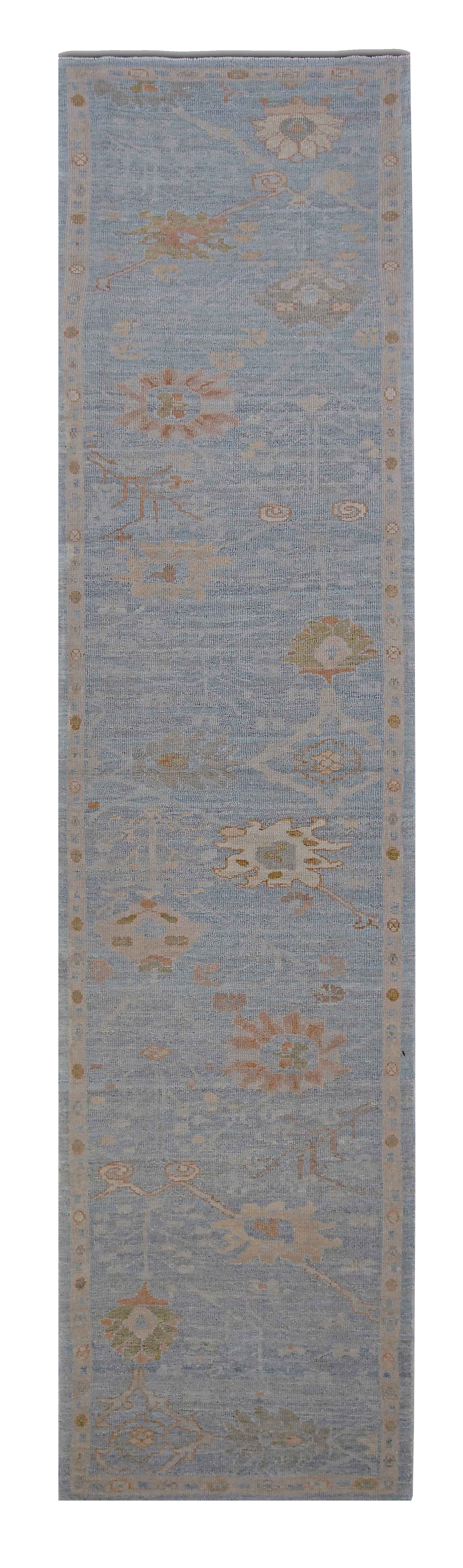 Persian Oushak Light Blue with Soft Pastel Accents Traditional Gallery Runner SKU 89042