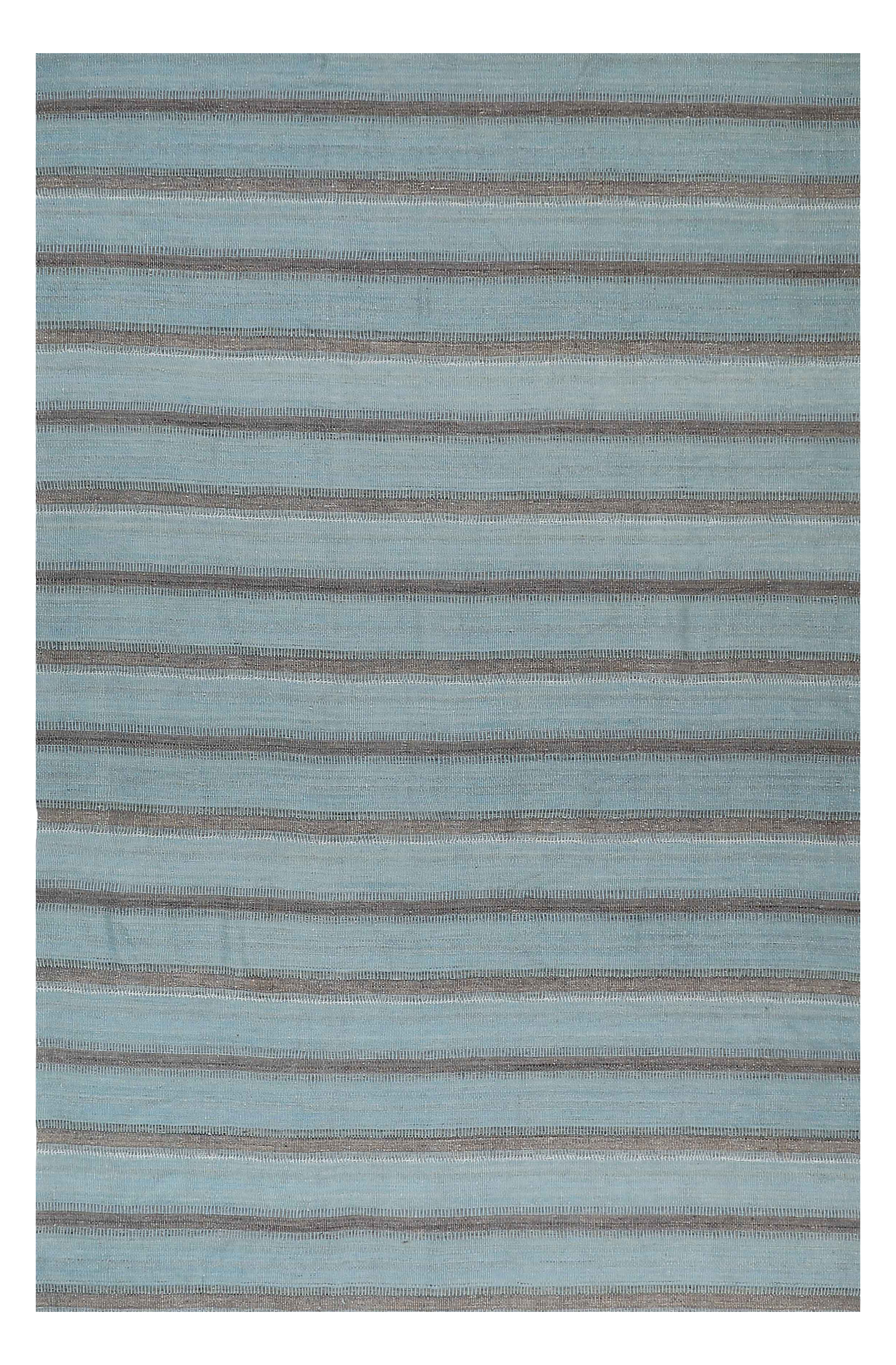 Persian blue with grey and ivory accents, modern area, contemporary, horizontal stripe field SKU 89062