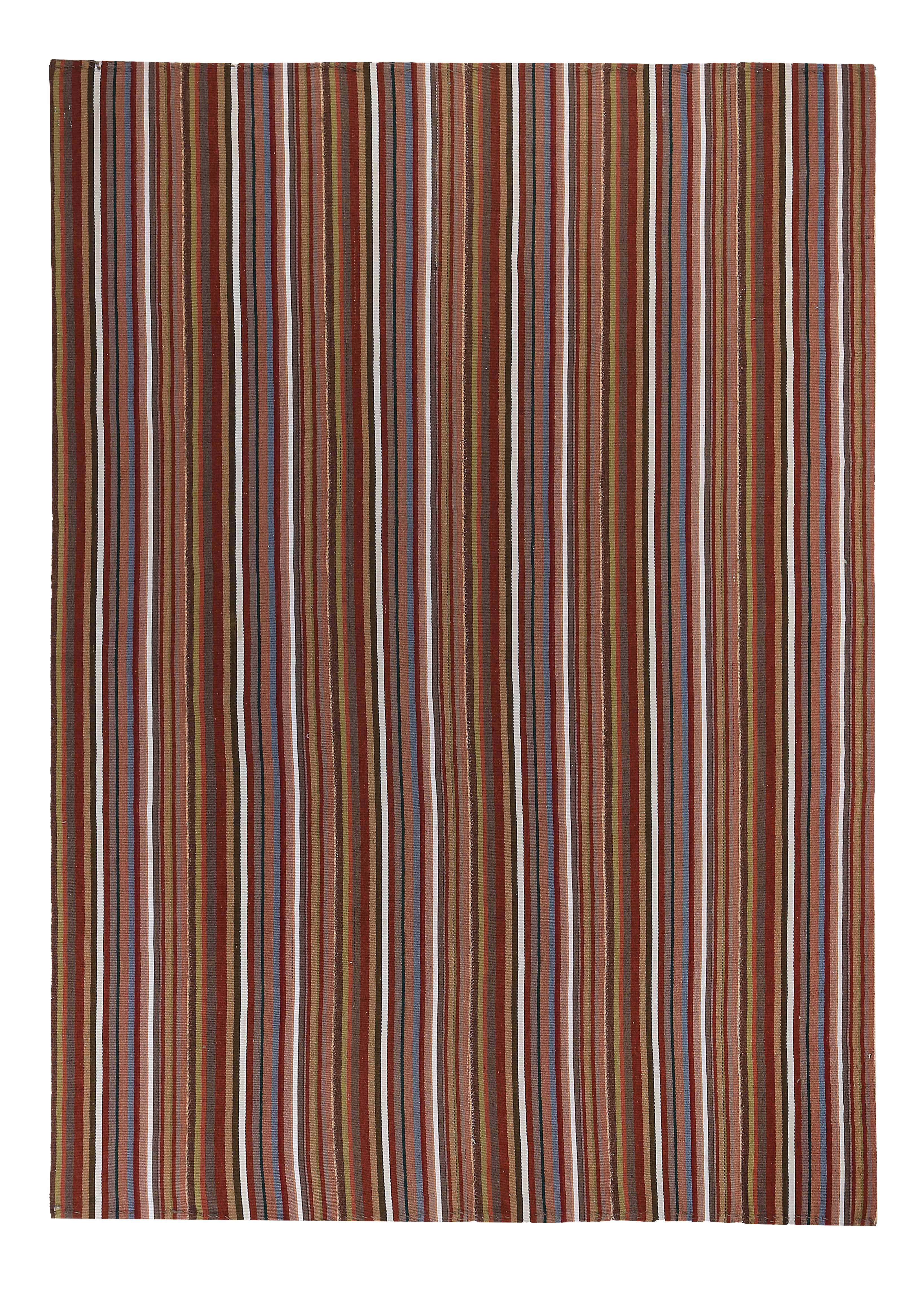 Persian brown with red, blue, and beige tribal small area antique rug with narrow vertical stripe design SKU 89196