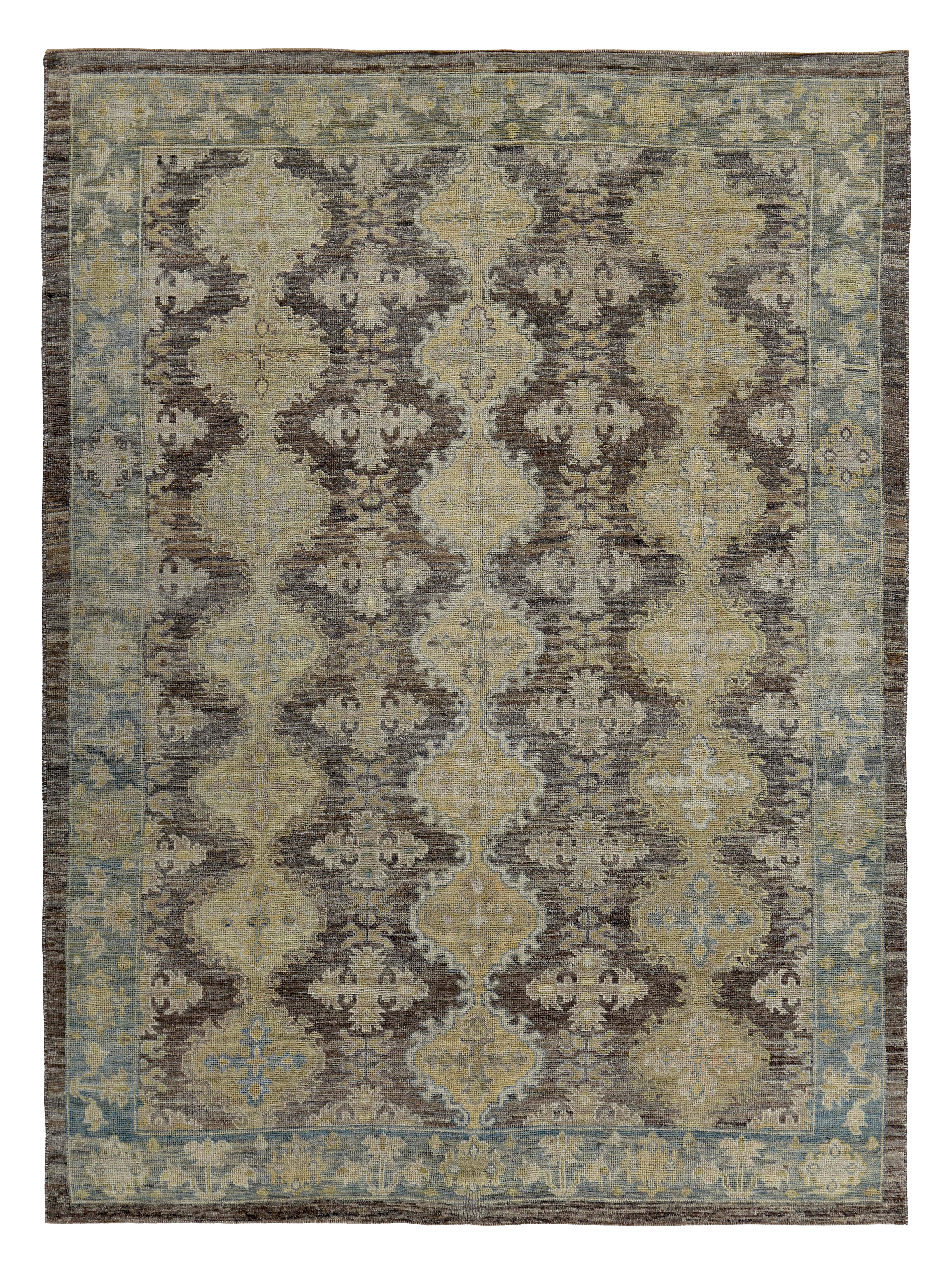 Persian beige, brown, and blue traditional area new rug with repeating geometric palmette motifs and floral border SKU 89386