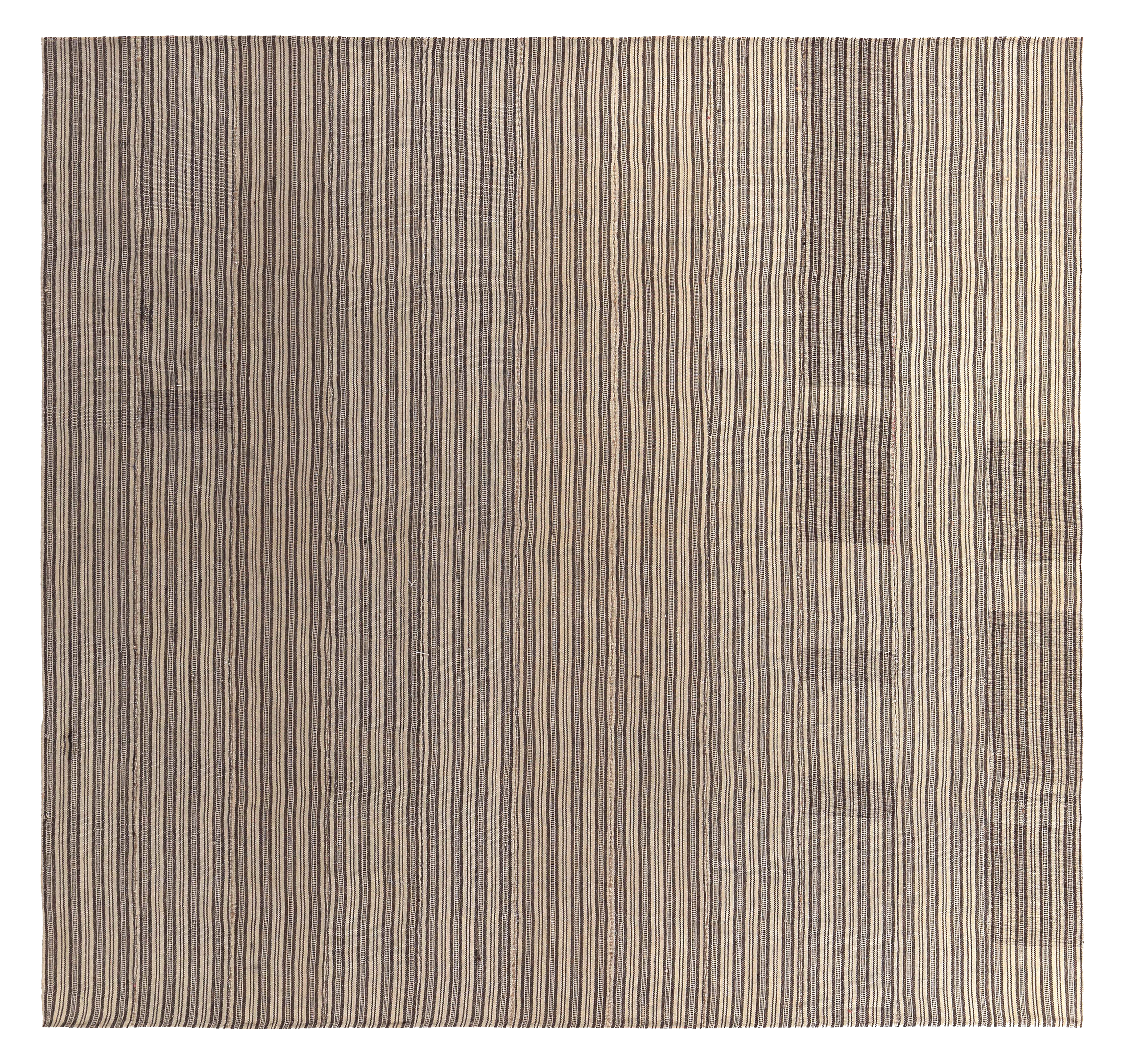 Persian beige and brown tribal antique square area rug with vertical linear stripe field motifs SKU 89416