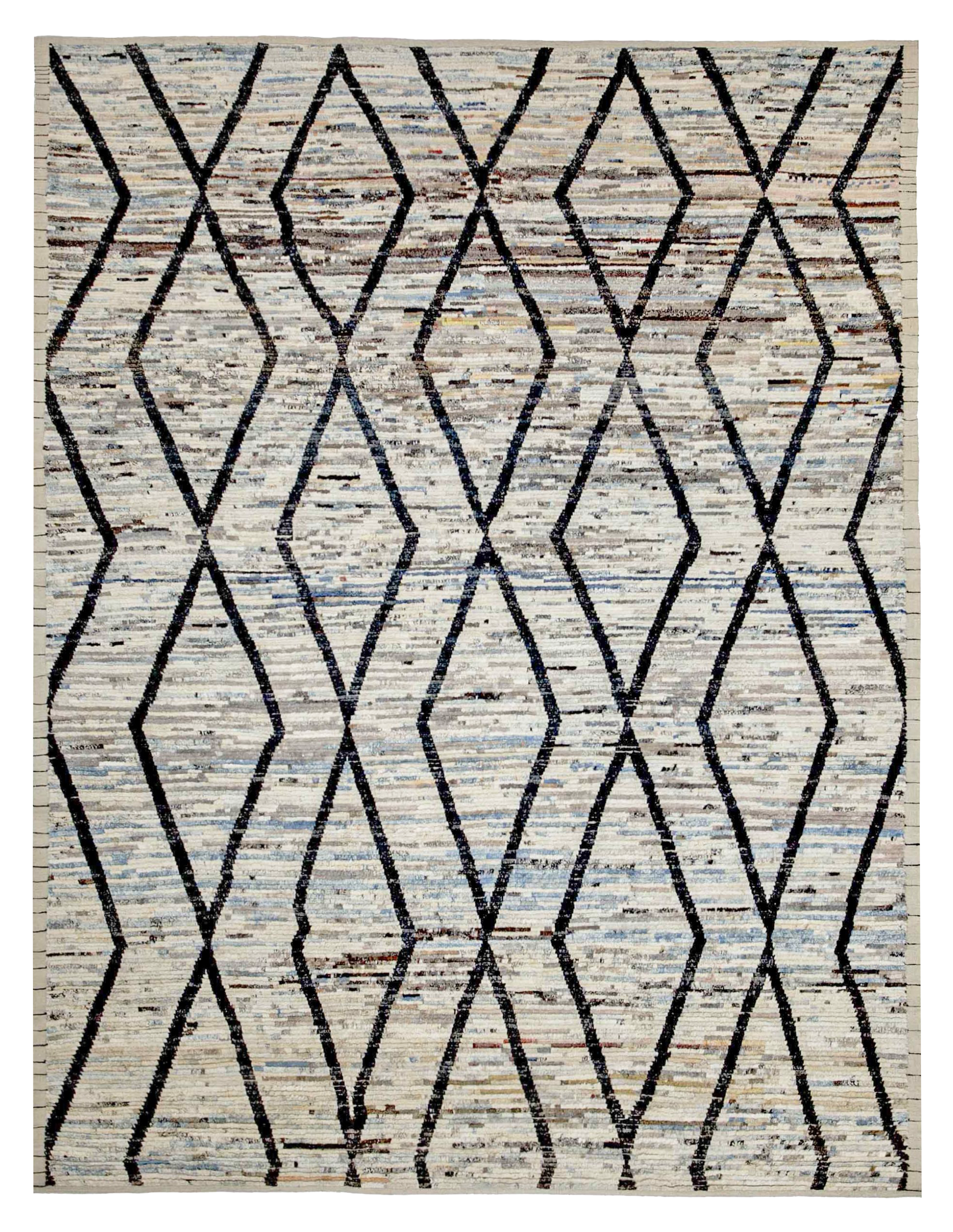 Afghanistan Ivory with Multicolor Accents Modern Area New Rug with Bold Geometric Lattice Motifs SKU 89849