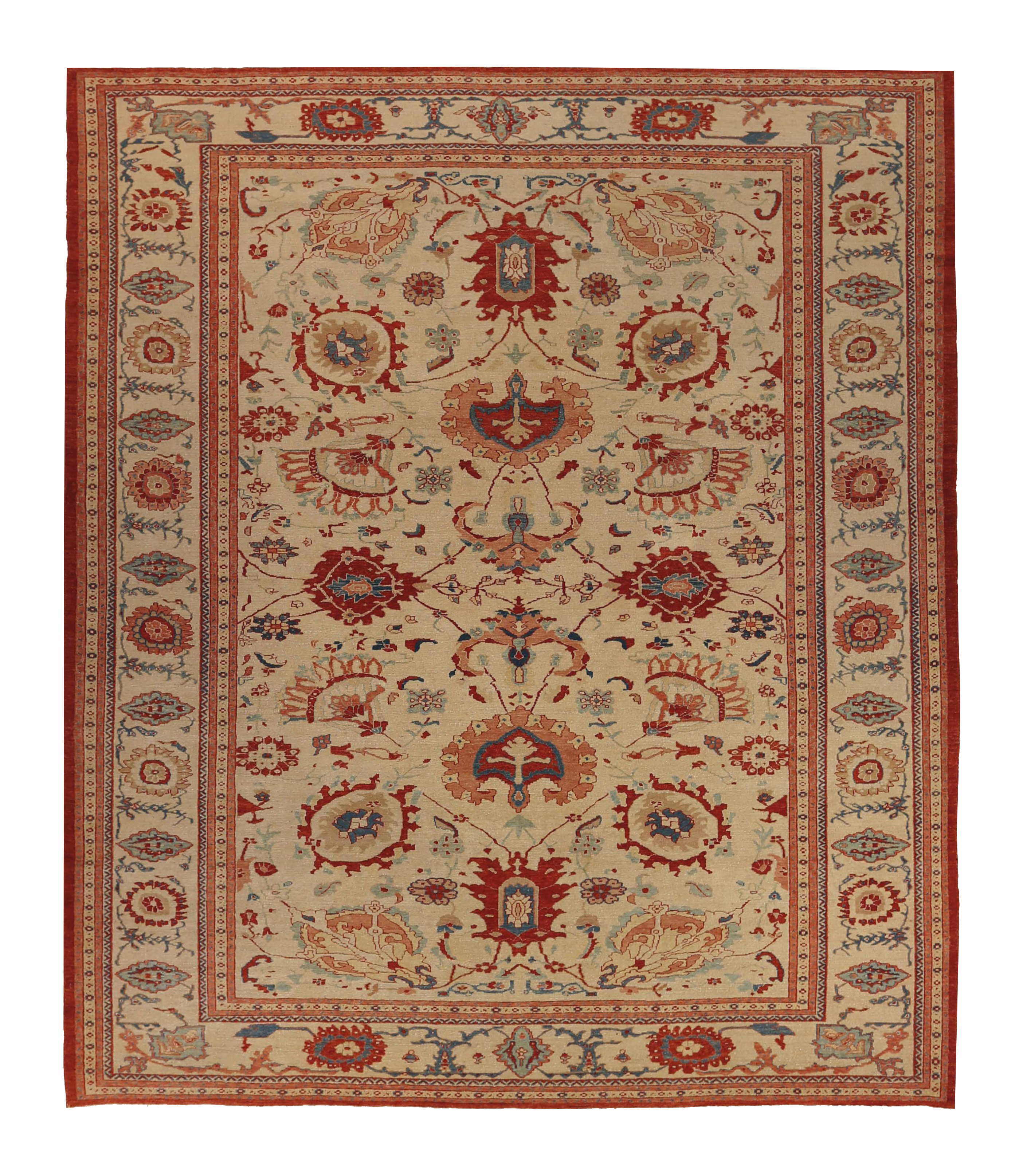 Turkey Sultanabad Beige with Rust and Blue Traditional Oversize Palace Contemporary Floral Allover with Stylized Palmettes and Rosettes SKU 89994