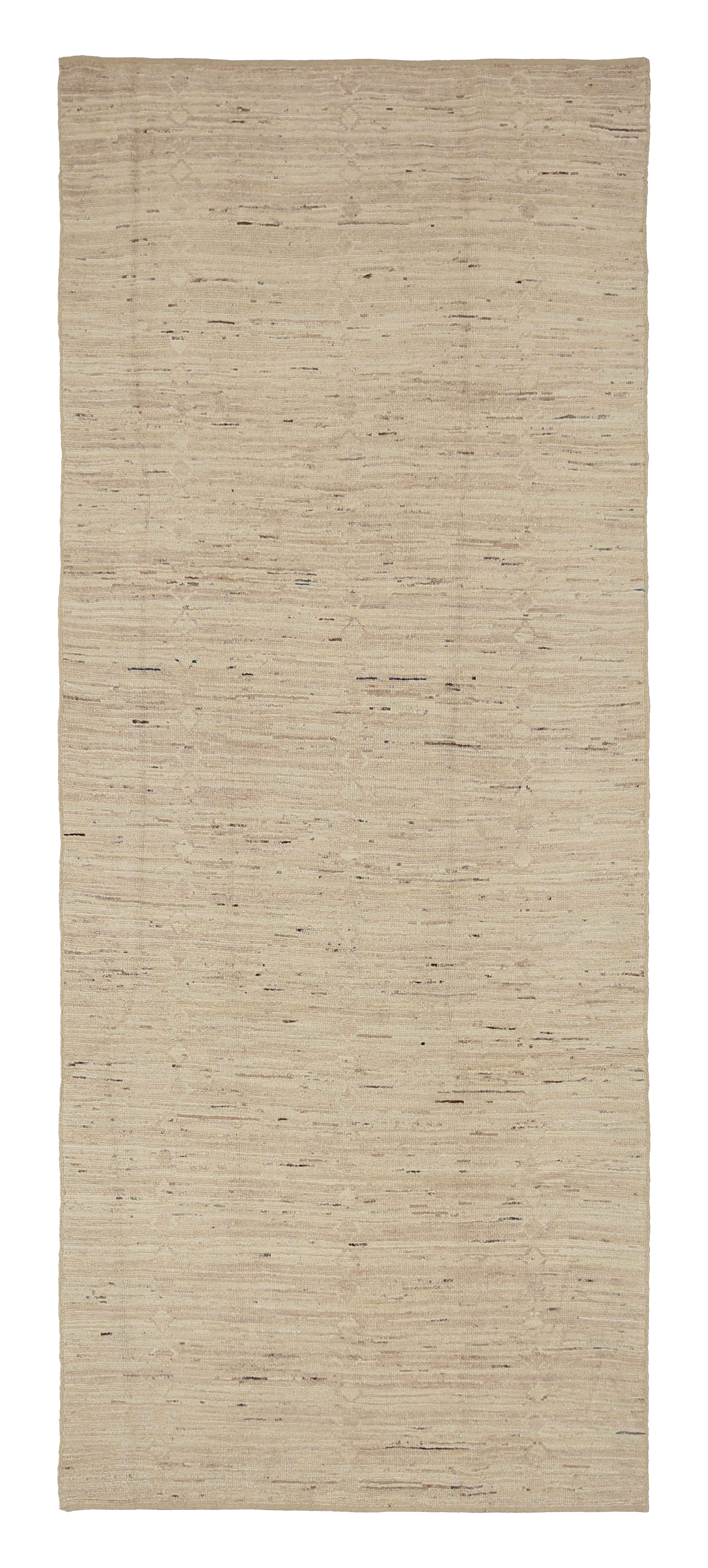Afghanistan Beige with Brown Accents Modern Corridor Runner New Subtle Striated Field Motifs SKU 90408