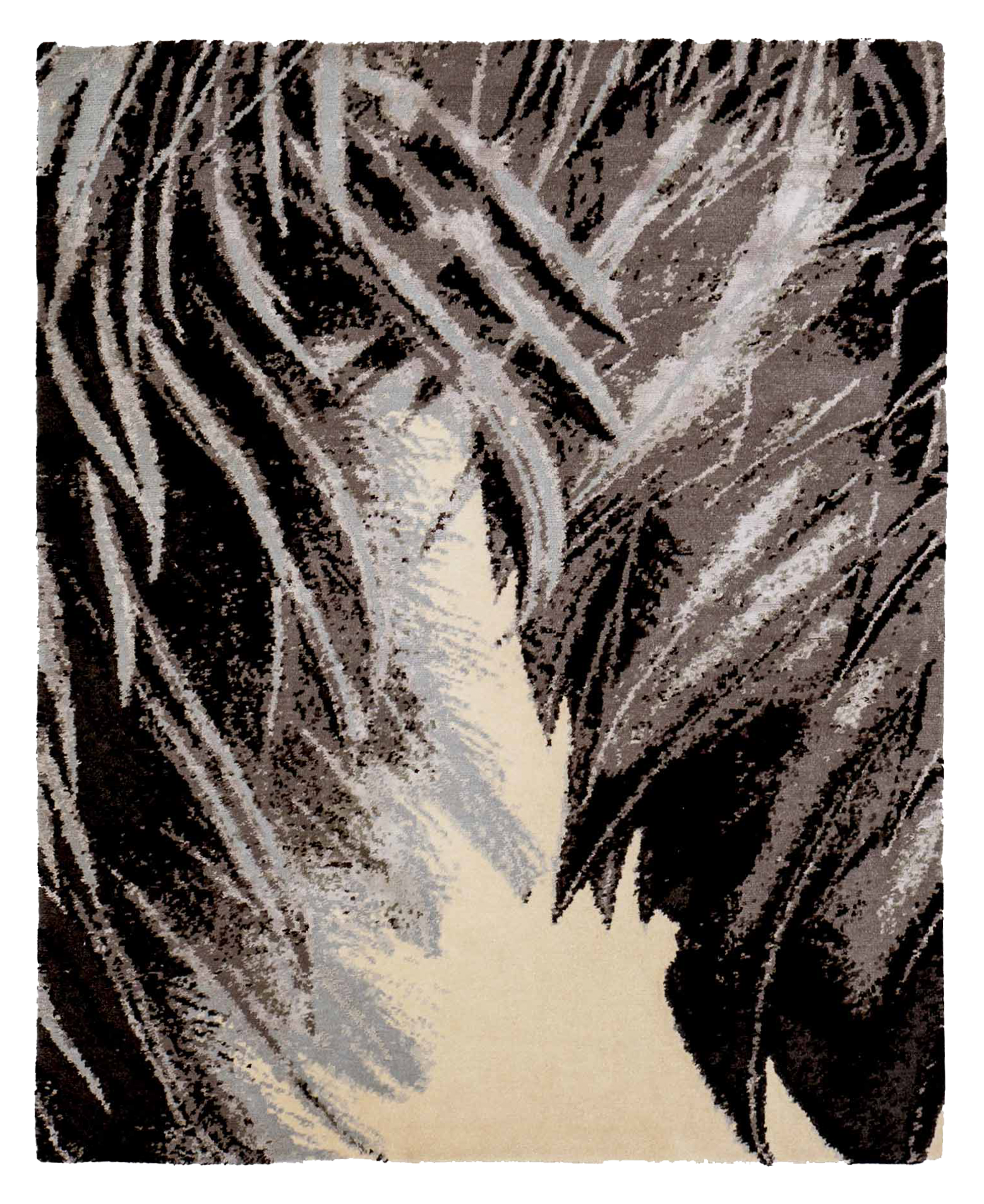 India beige with gray and black modern small area rug, contemporary abstract brushstroke design SKU 90669