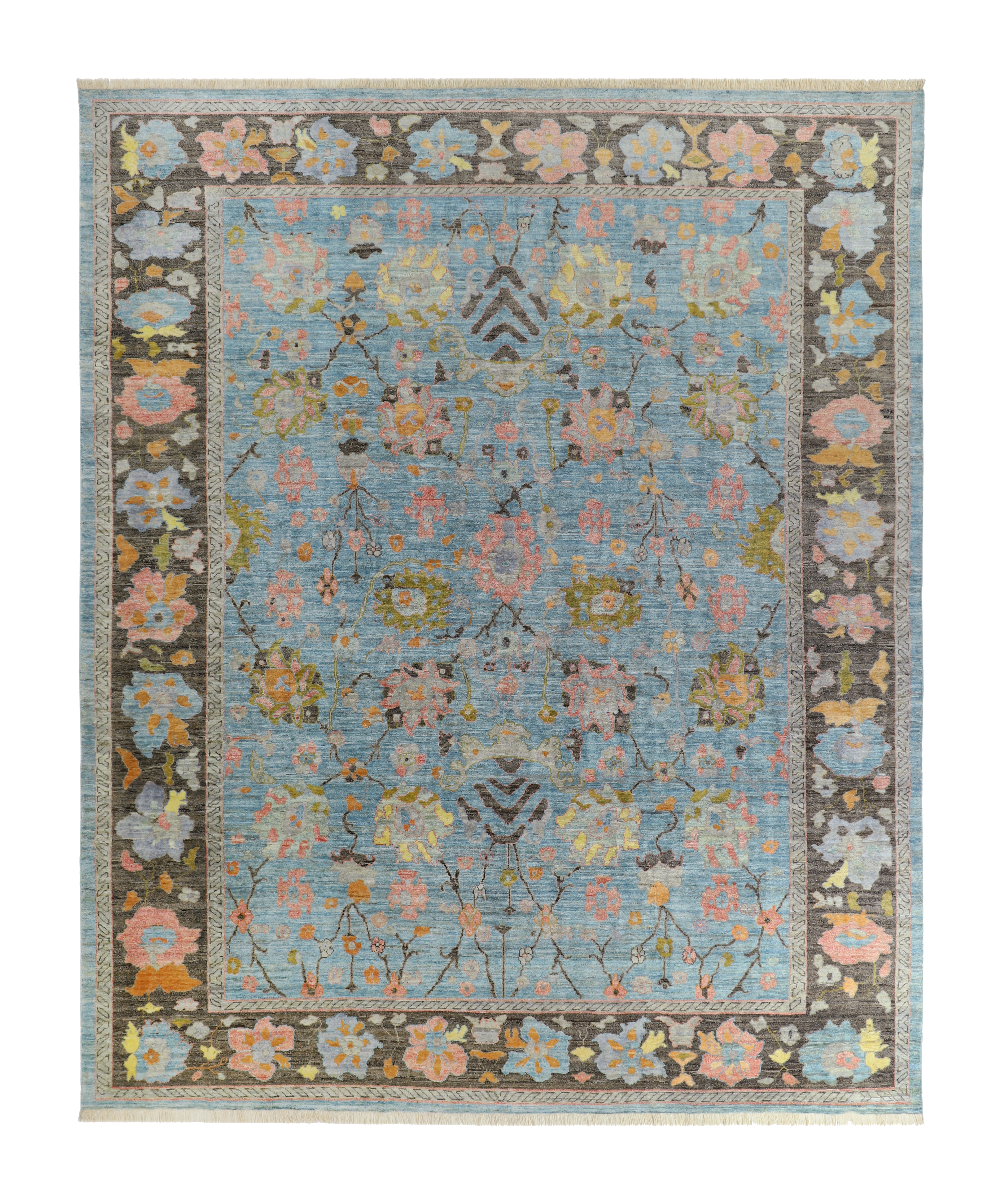 Turkey Oushak light blue with multicolor pastel accents