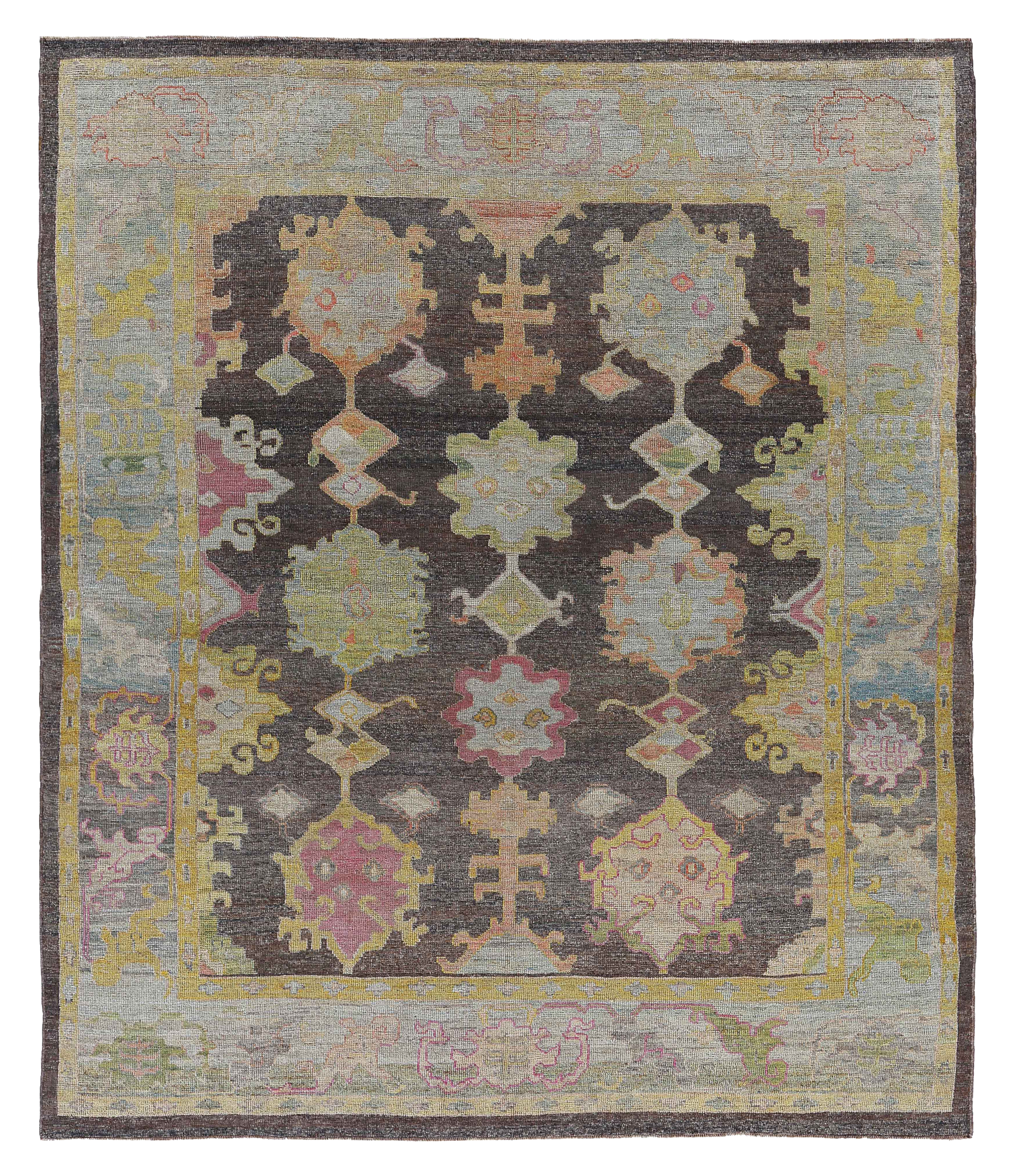 new tribal area rugs from turkey, wool, oversize palace shape, premium tier, medium pile, in ash colored with dusty aqua accents. ndistinctive piece with high durability, easy maintenance, moth resistant, geometric layout. nTAGS: type=area rugs; origin=turkey; age=new; style=tribal; size_class=oversize palace; budget_tier=premium; material=wool; pile=medium; uniqueness=distinctive; durability=high; repairs=easy maintenance; moth=moth resistant; geometry=geometric; primary_color_family=gray; secondary_color_family=blue; primary_color_label=ash; secondary_color_label=dusty aqua; nnThe tribal turkish design shows geometric forms in ash and dusty aqua with multicolor accents, giving a medium brightness, earthy mood, dense geometric patterning, and a premium price impression. nnMotifs: geometric medallions, stepped cartouches, hooked forms, stylized blossoms, border panels, lattice connectors. nSuitable rooms: living room, dining room, great room, library, office, bedroom. nBrightness_Class: medium; Price_Class: premium; Motif_Class: geometric;