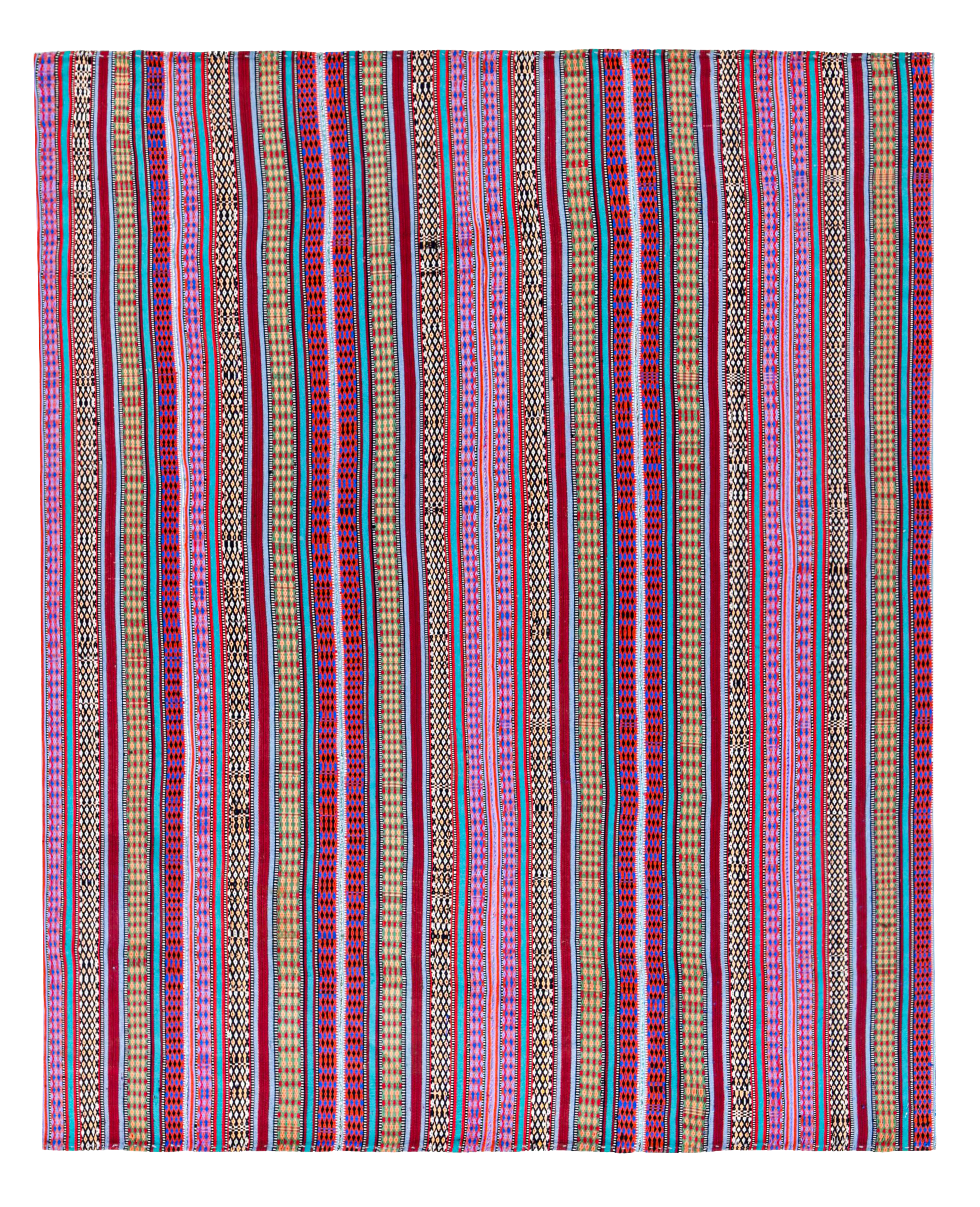 Persian multicolor red blue and beige tribal area antique rug with vertical geometric stripe motifs SKU 91122