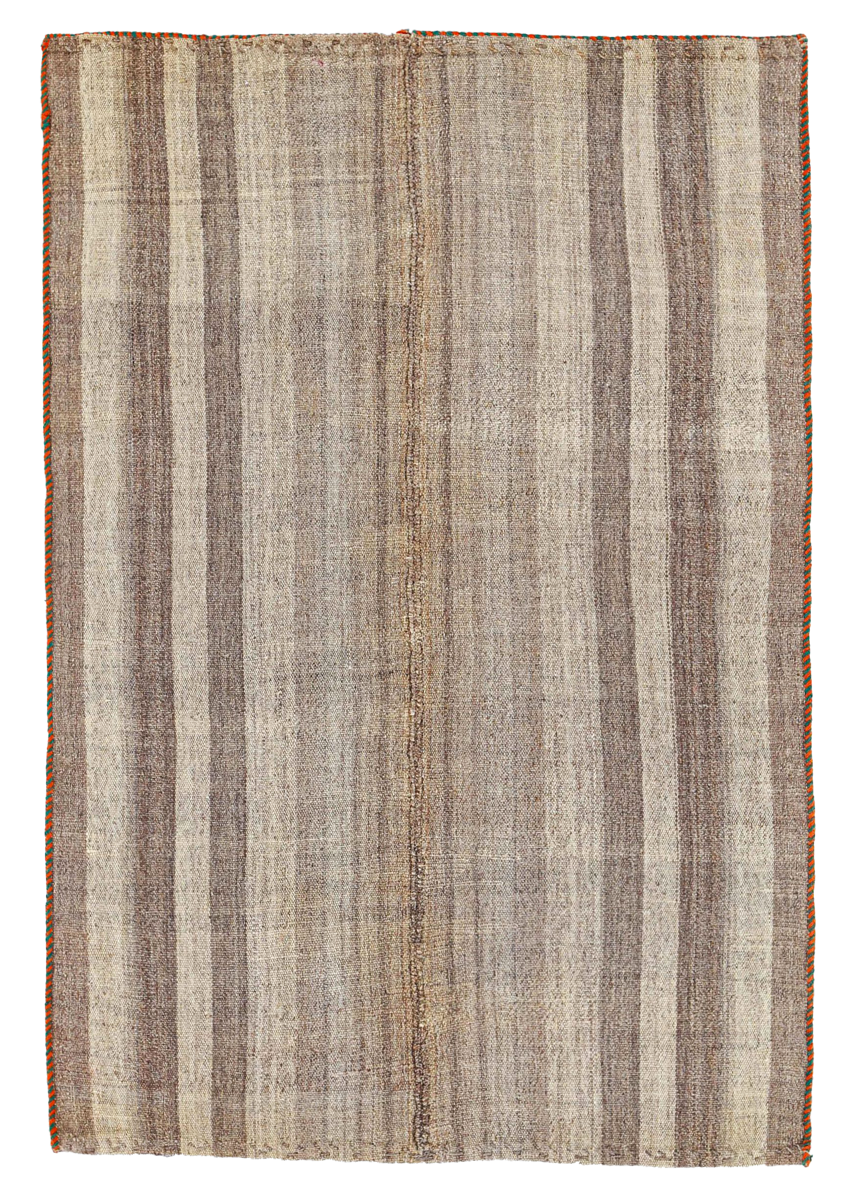 Persian beige and brown striped tribal small area antique rug with vertical banded field SKU 91157