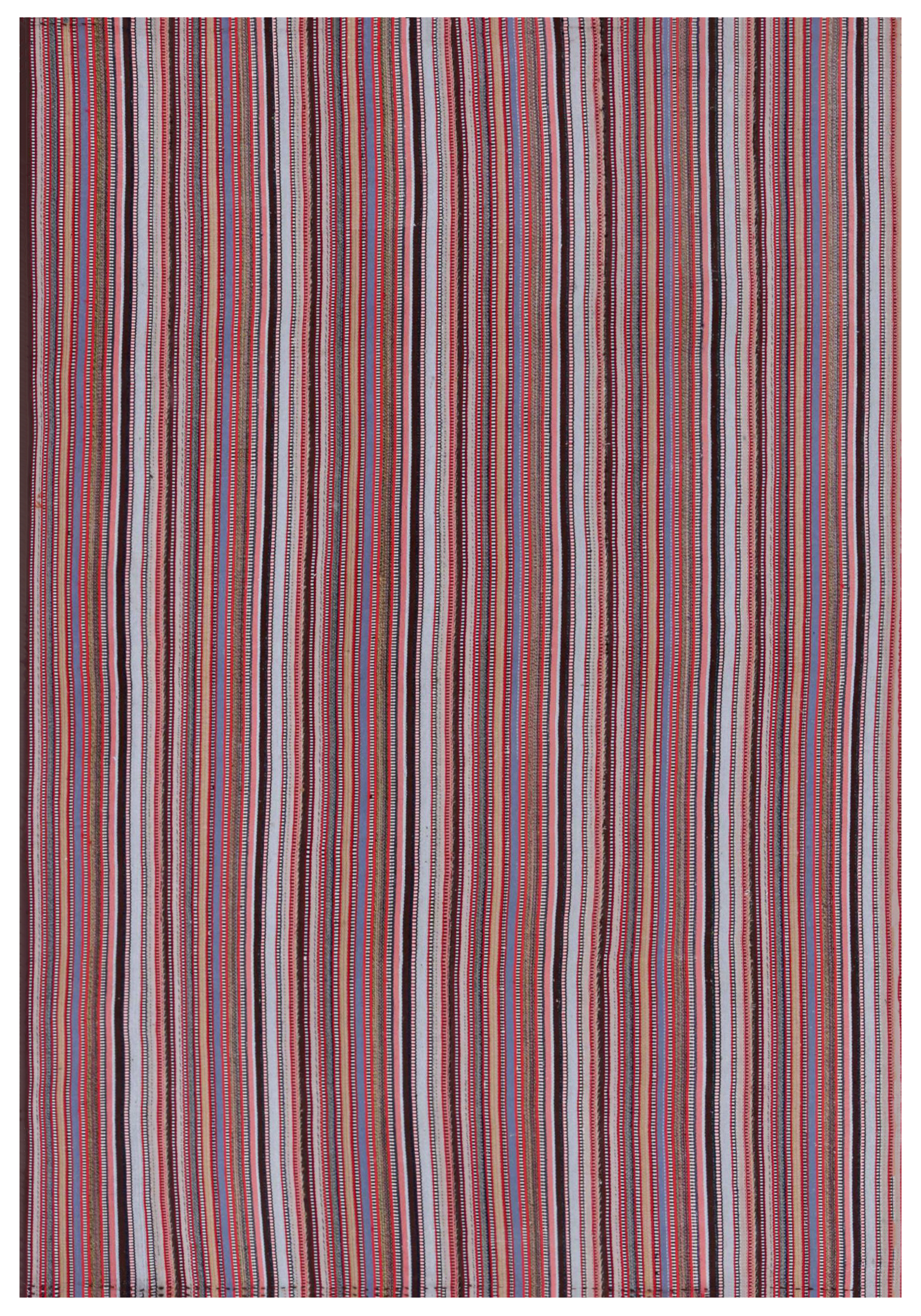 Persian multi-color red, white, black, and blue tribal area antique rug with narrow vertical striped motifs SKU 91311