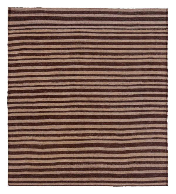Persian brown and beige striped modern small area antique rug with horizontal banded motifs SKU 91354