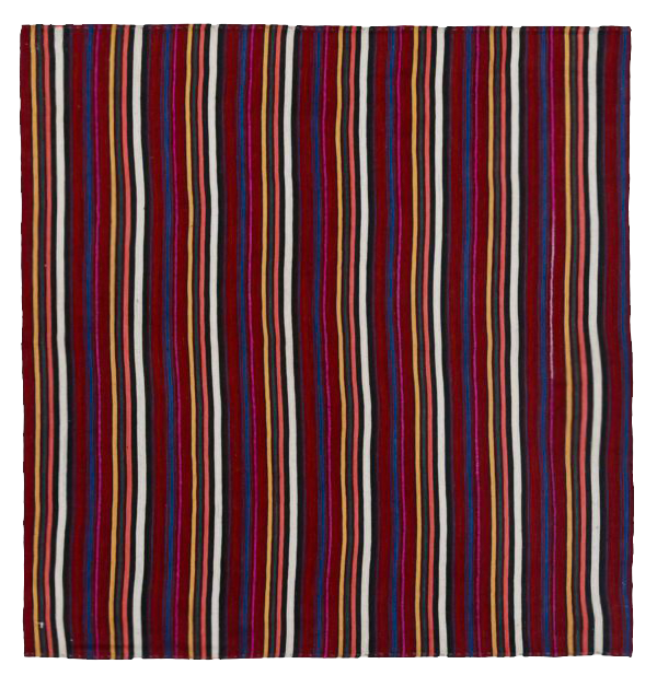 Persian red with multicolor accents tribal square area antique rug with vertical stripe motifs SKU 91369