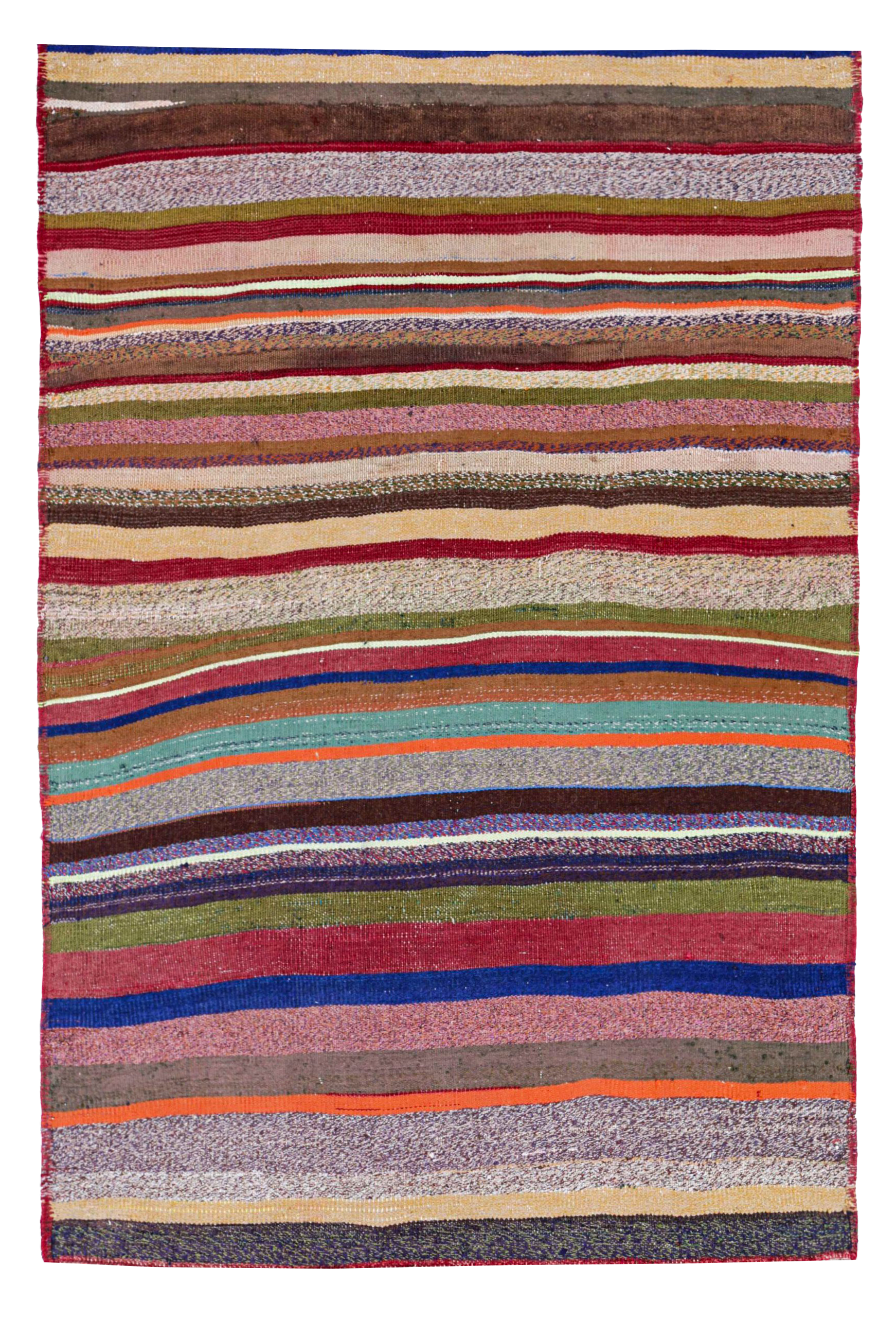Persian multicolor striped tribal small antique area rug with horizontal banded design SKU 91383