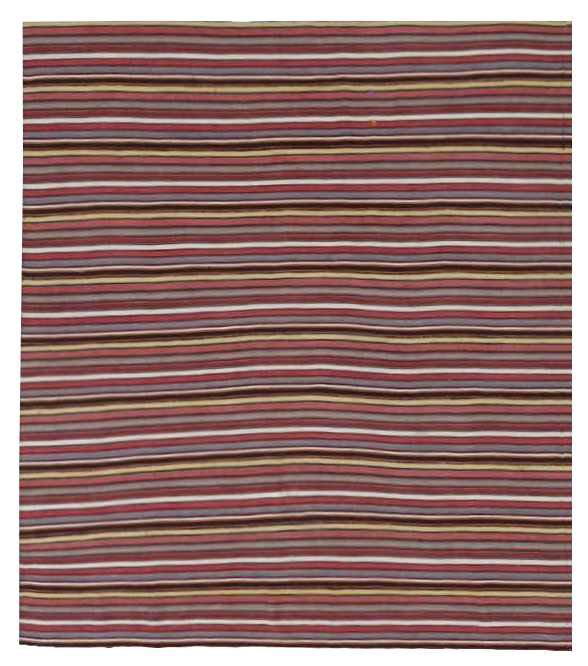 Persian red with beige, brown, and gray accent colors, tribal small area rug, antique, horizontal multicolor stripe design SKU 91550