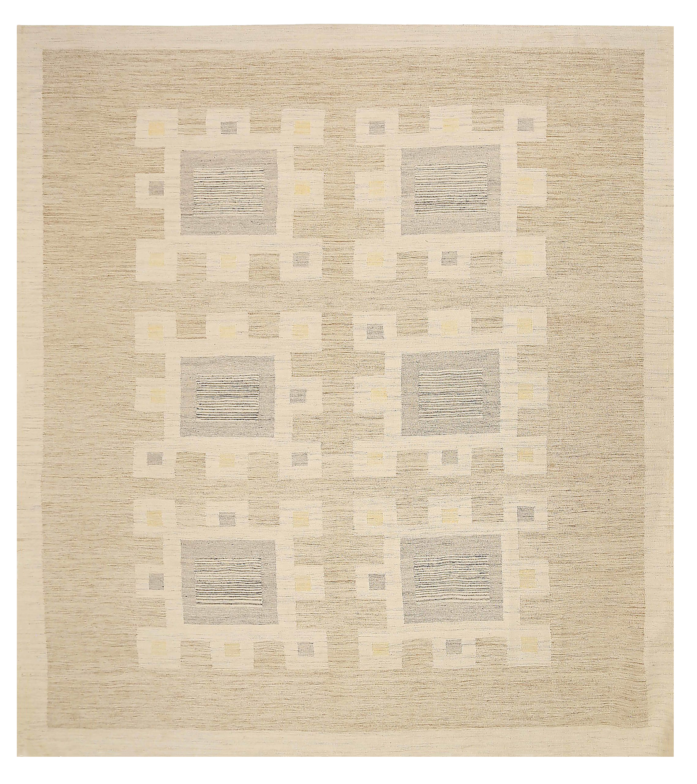 Scandinavia beige with ivory, gray, and soft yellow modern oversize new rug with geometric square motifs SKU 92604