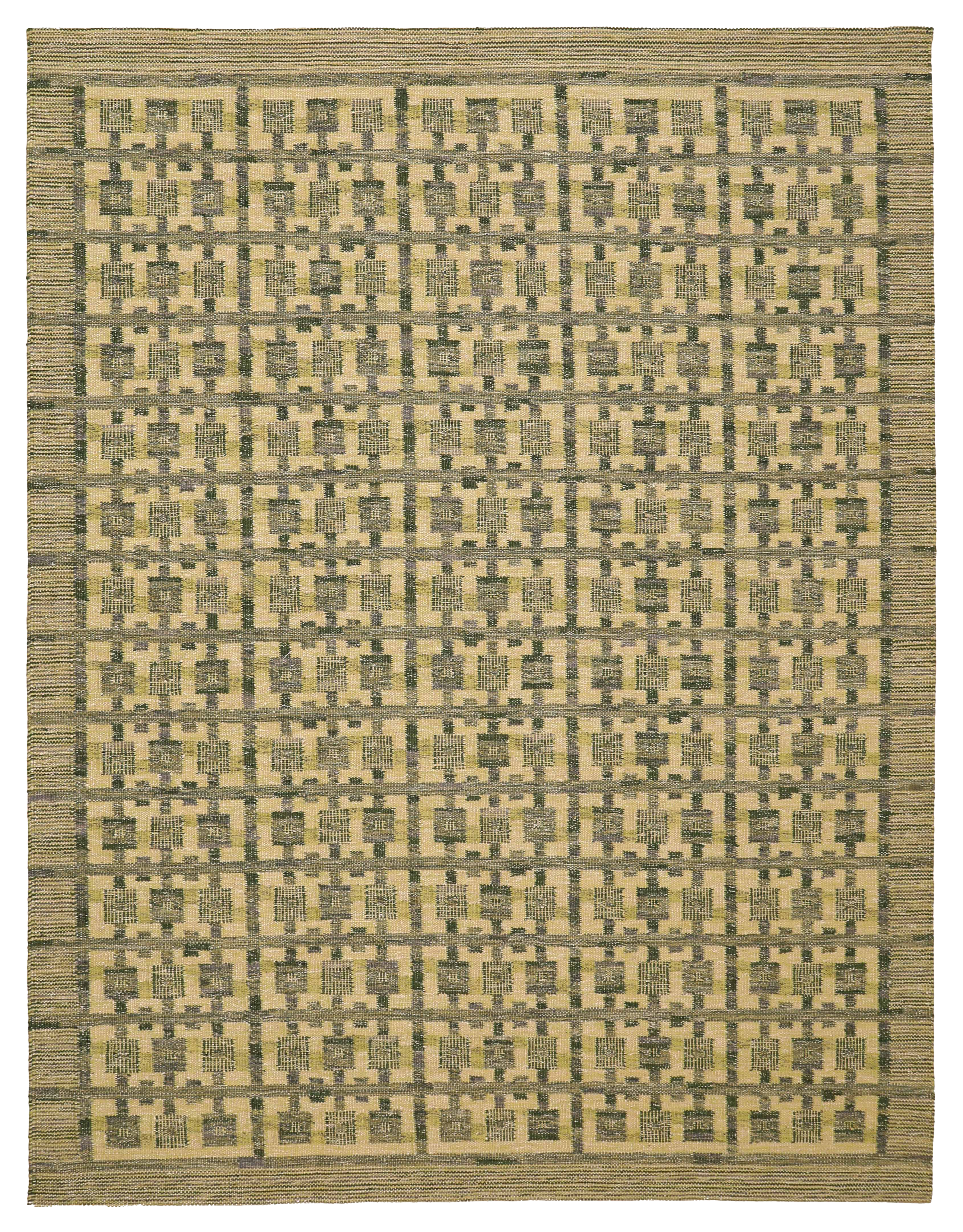 India (Scandinavia) beige with green and grey modern area new rug with repeating geometric grid motifs SKU 93419