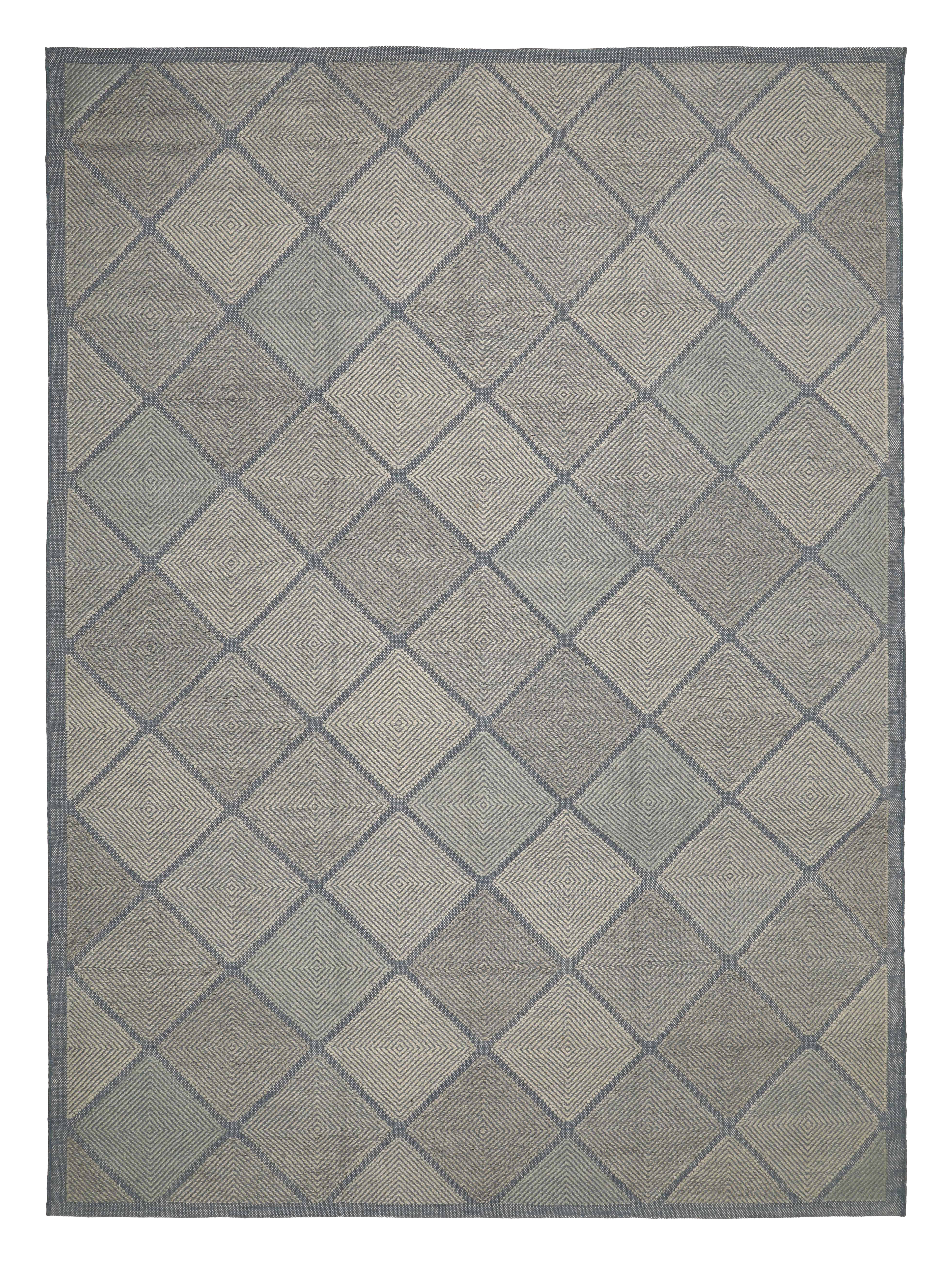India Grey and Beige with Soft Green Accents Modern Oversize / Palace New Rug with Geometric Diamond Allover Motifs SKU 93431