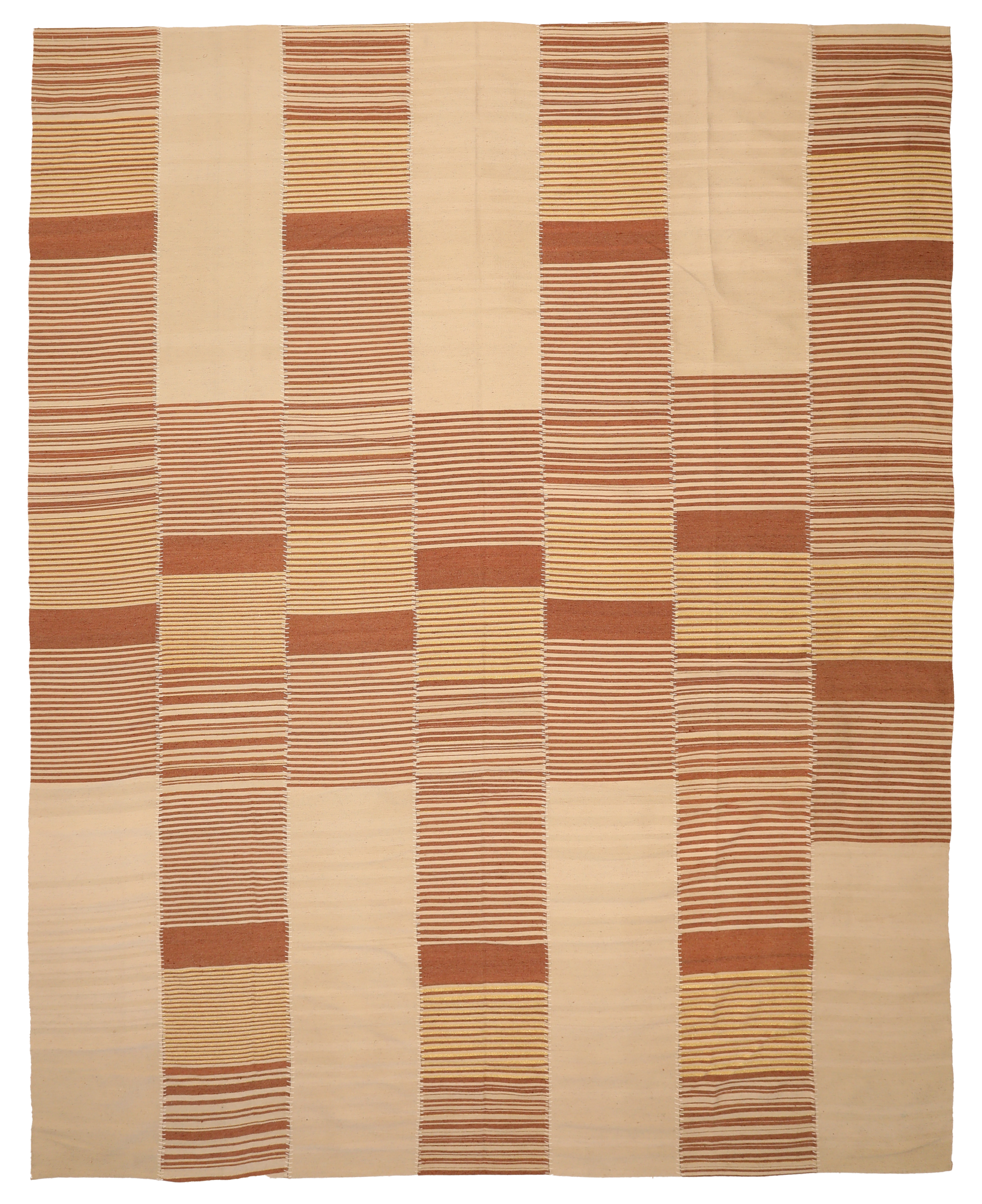 Turkey beige with terracotta and camel accents, modern oversize palace new rug with geometric striped block pattern SKU 94308