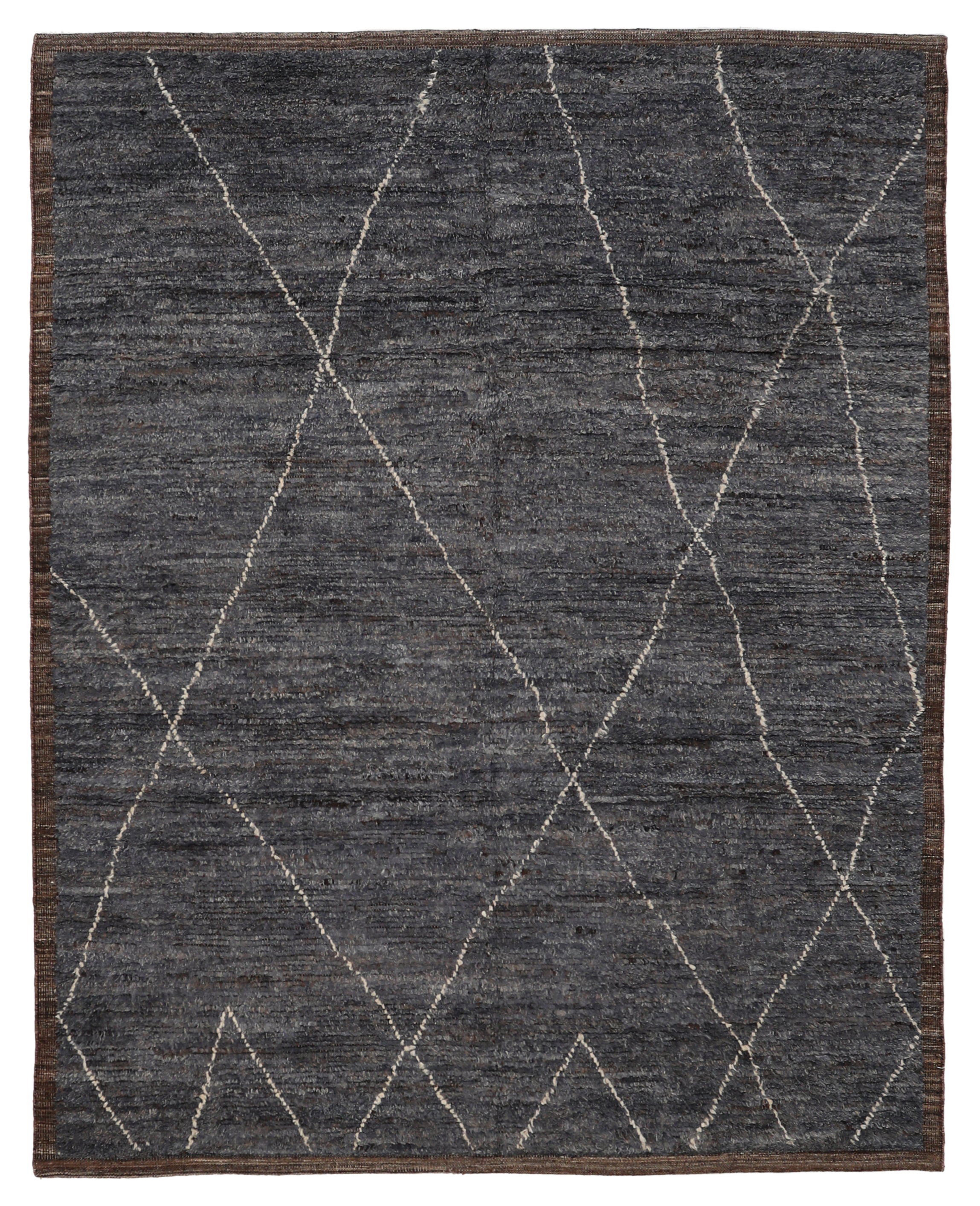 Afghanistan Dark Gray with Ivory Accents Modern Area New Rug with Minimalist Diagonal Lattice Motifs SKU 94334