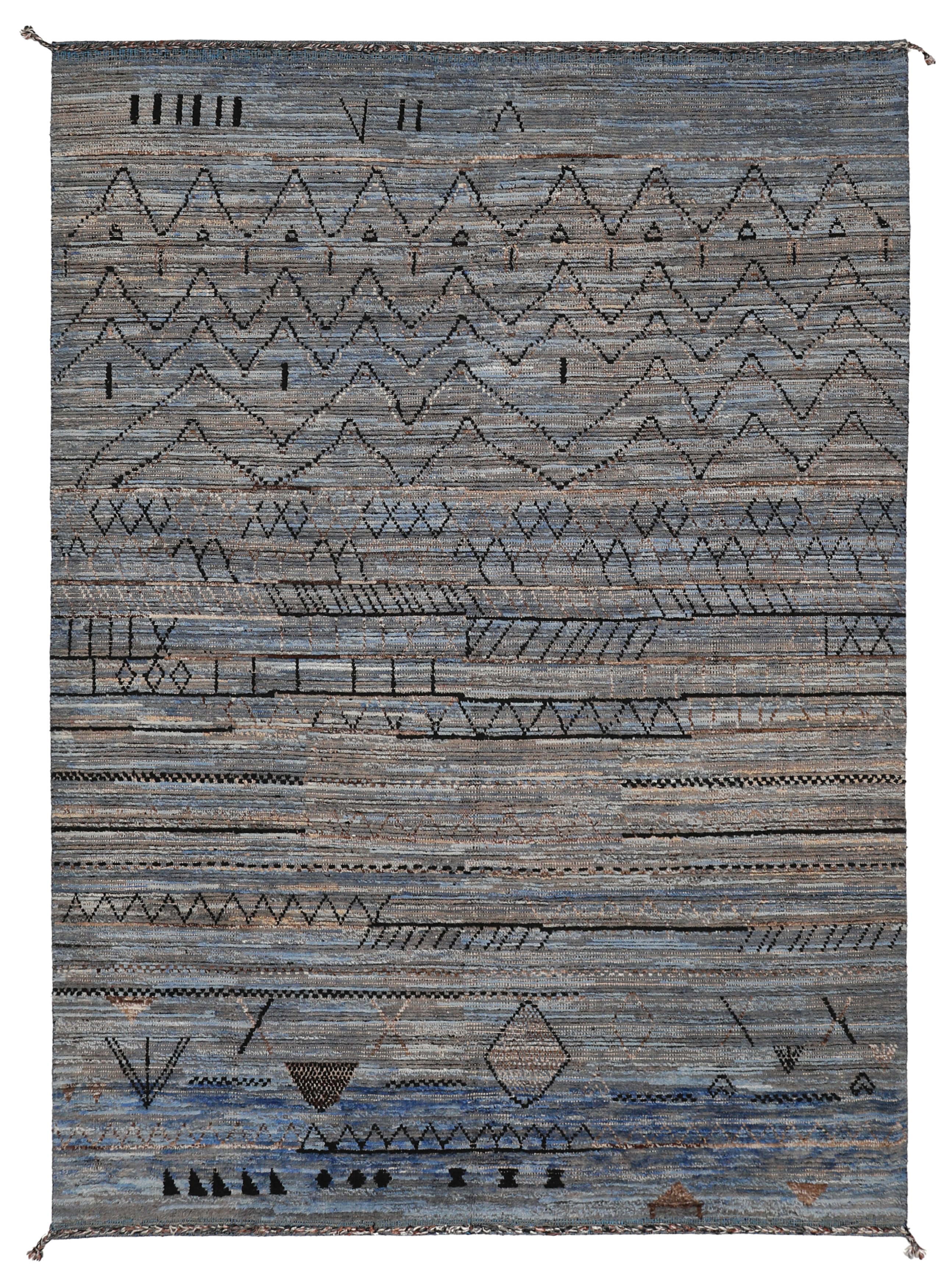 Afghanistan Moroccan Mellow Blue & Deep Brown Geometric Area Rug SKU 94337
