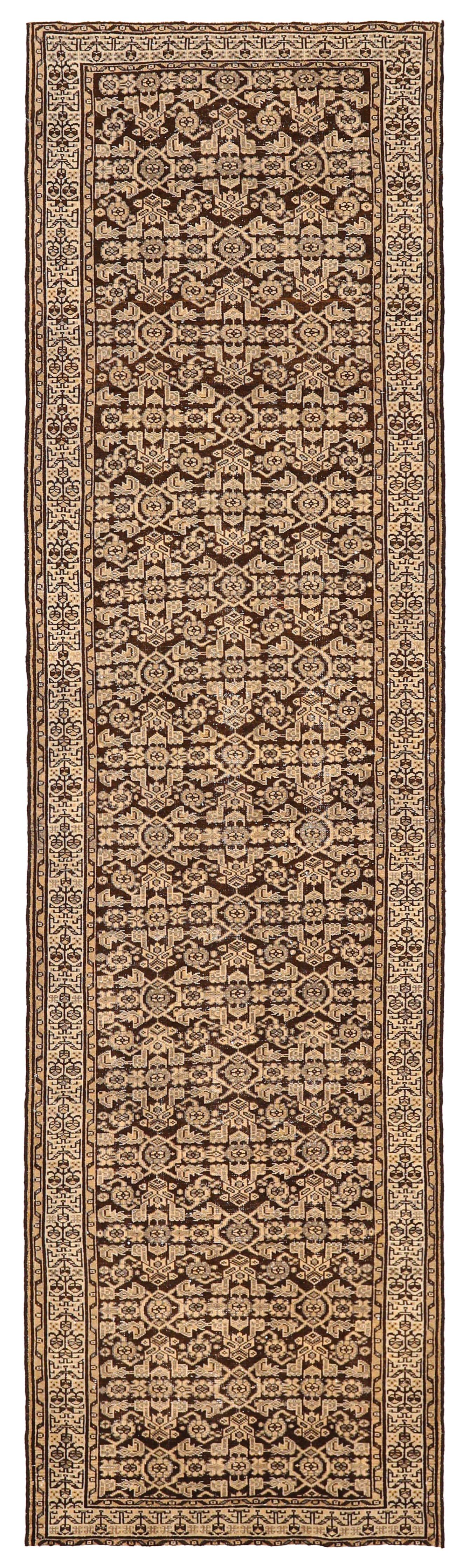 Persian Malayer brown with cream accents traditional runner antique