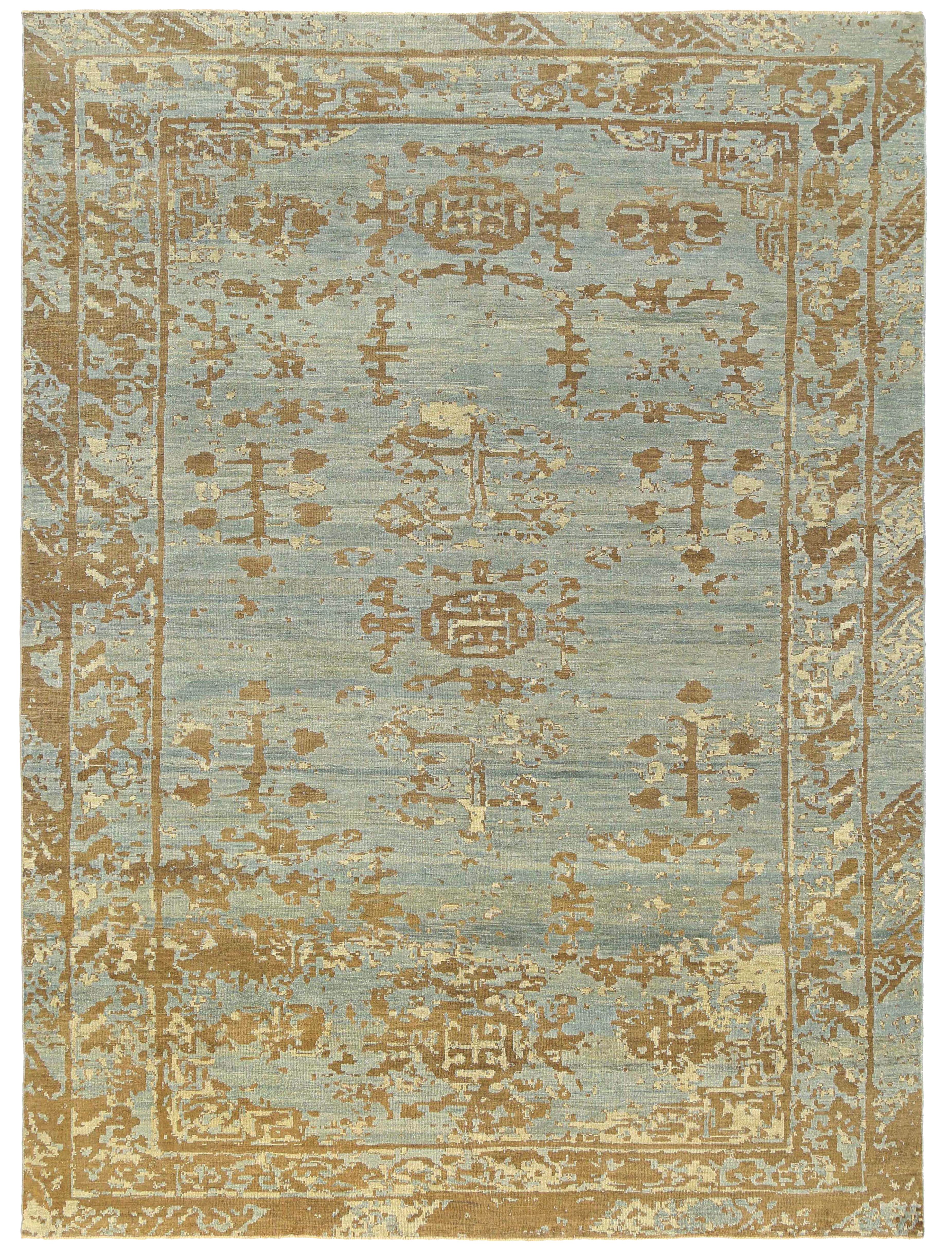 Turkey Light Blue with Tan and Beige Traditional Oversize Contemporary Rug with Geometric Medallions and Scattered Tribal Motifs SKU 95539