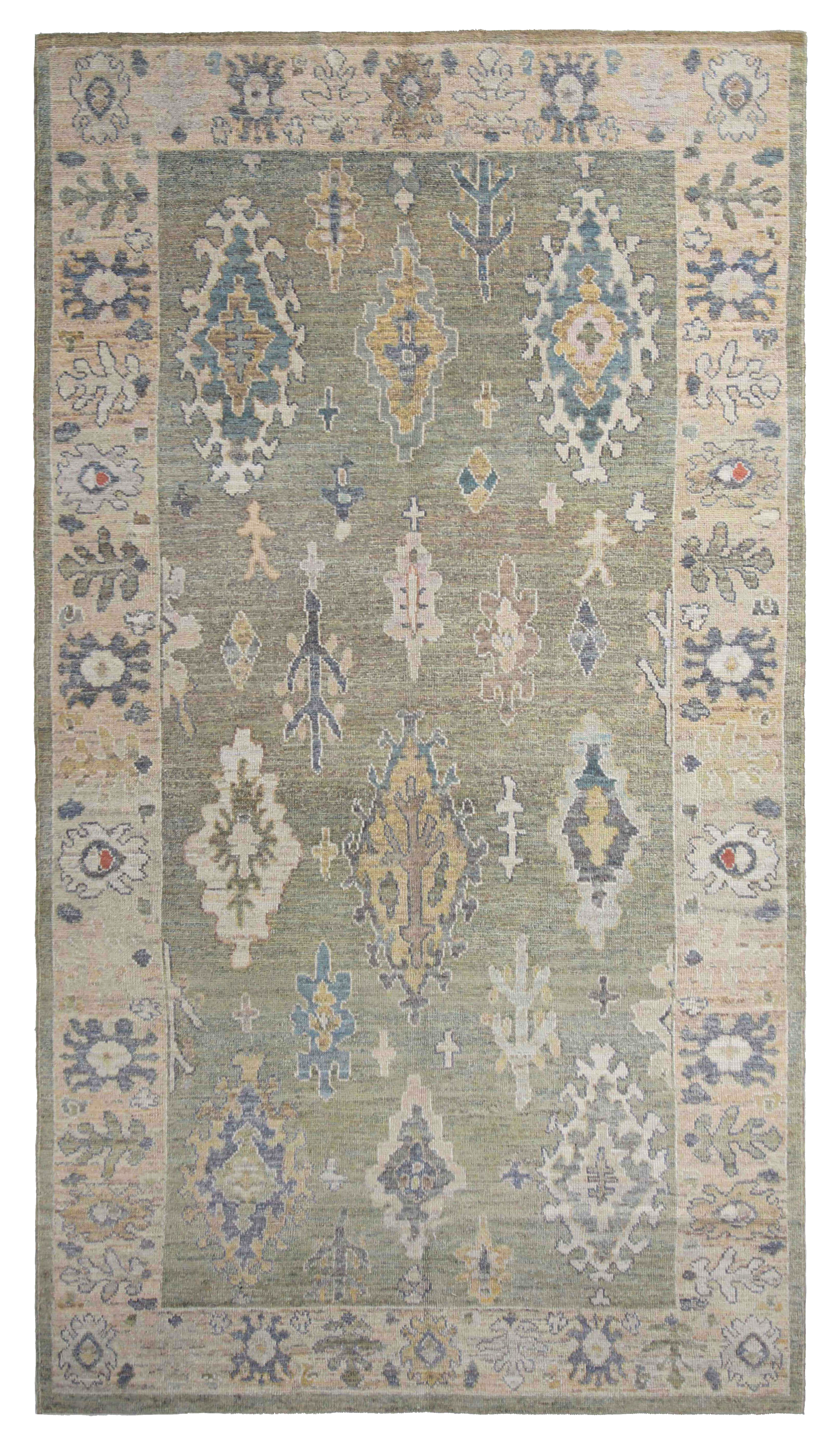 Turkey Oushak Olive Green with Pale Blush SKU 95663